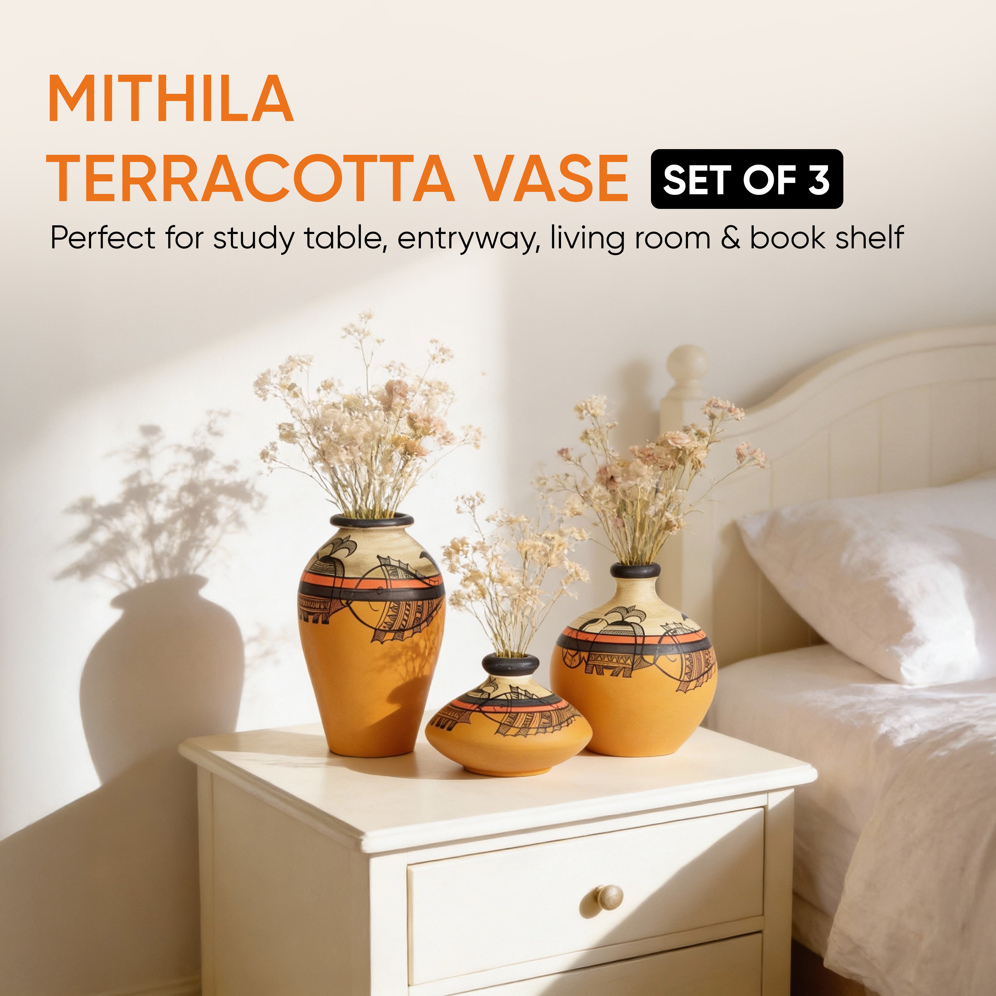 Mithila Terracotta Vases  (Set of 3) 4.4/5/7