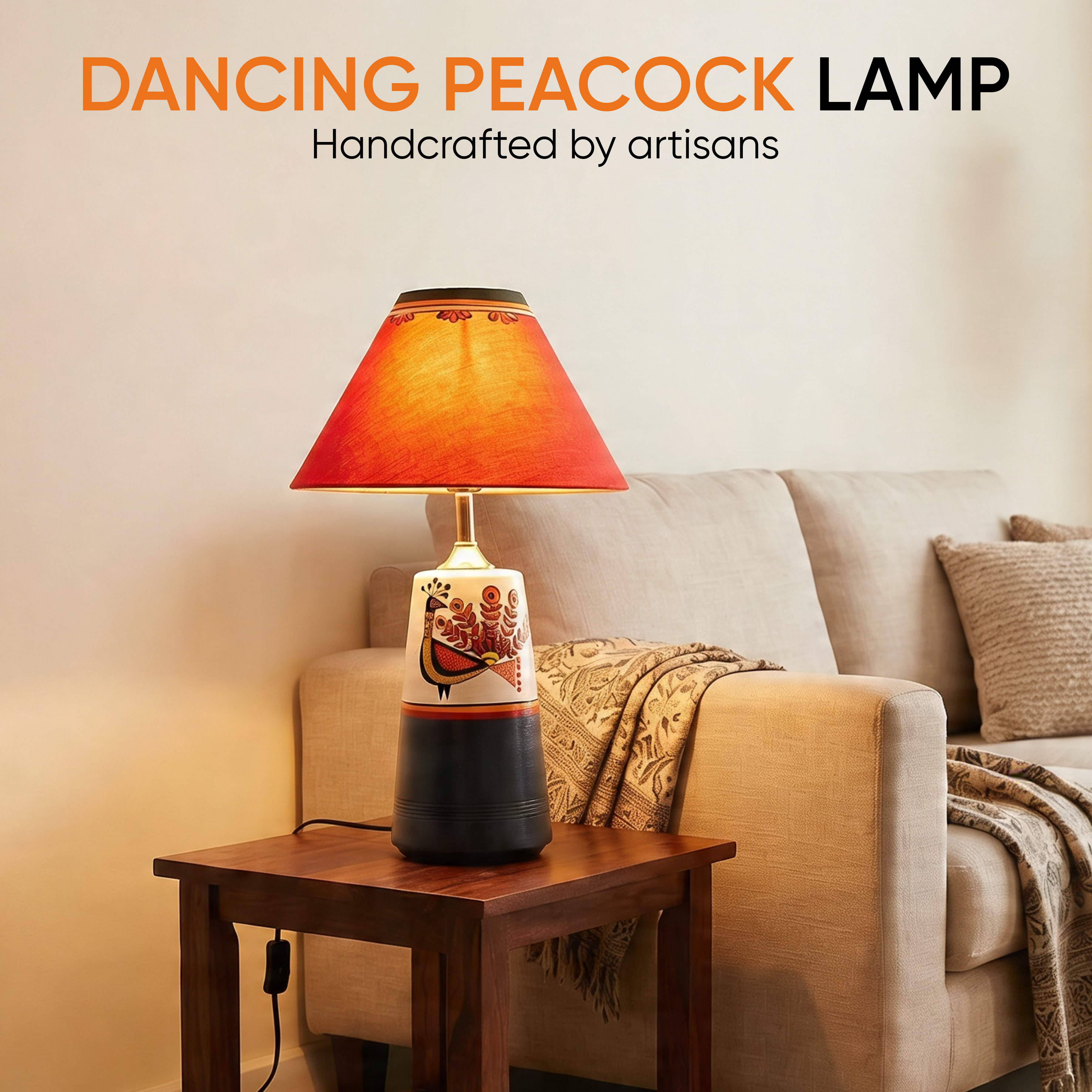 Dancing Peacock Pyramid Table Lamp