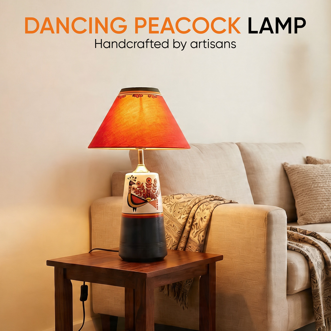 Dancing Peacock Pyramid Table Lamp