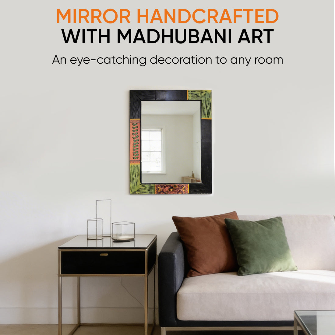 Mirror Handcrafted with Madhubani Art (12x16)