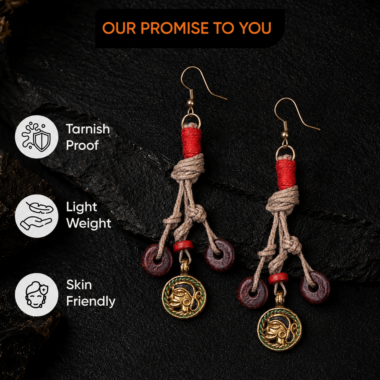 Boho Chic: Handcrafted Wooden Earrings with Brass