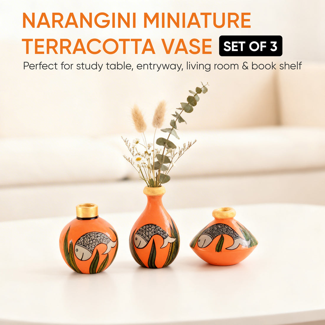 Something's Fishy Terracotta Vase Set of 3 (Orange)