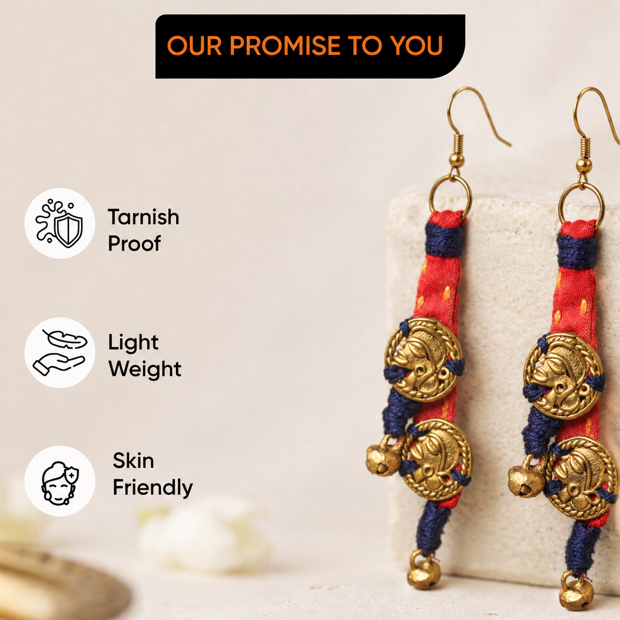 The Tribal Drops Handcrafted Tribal Dhokra Earrings in fabric