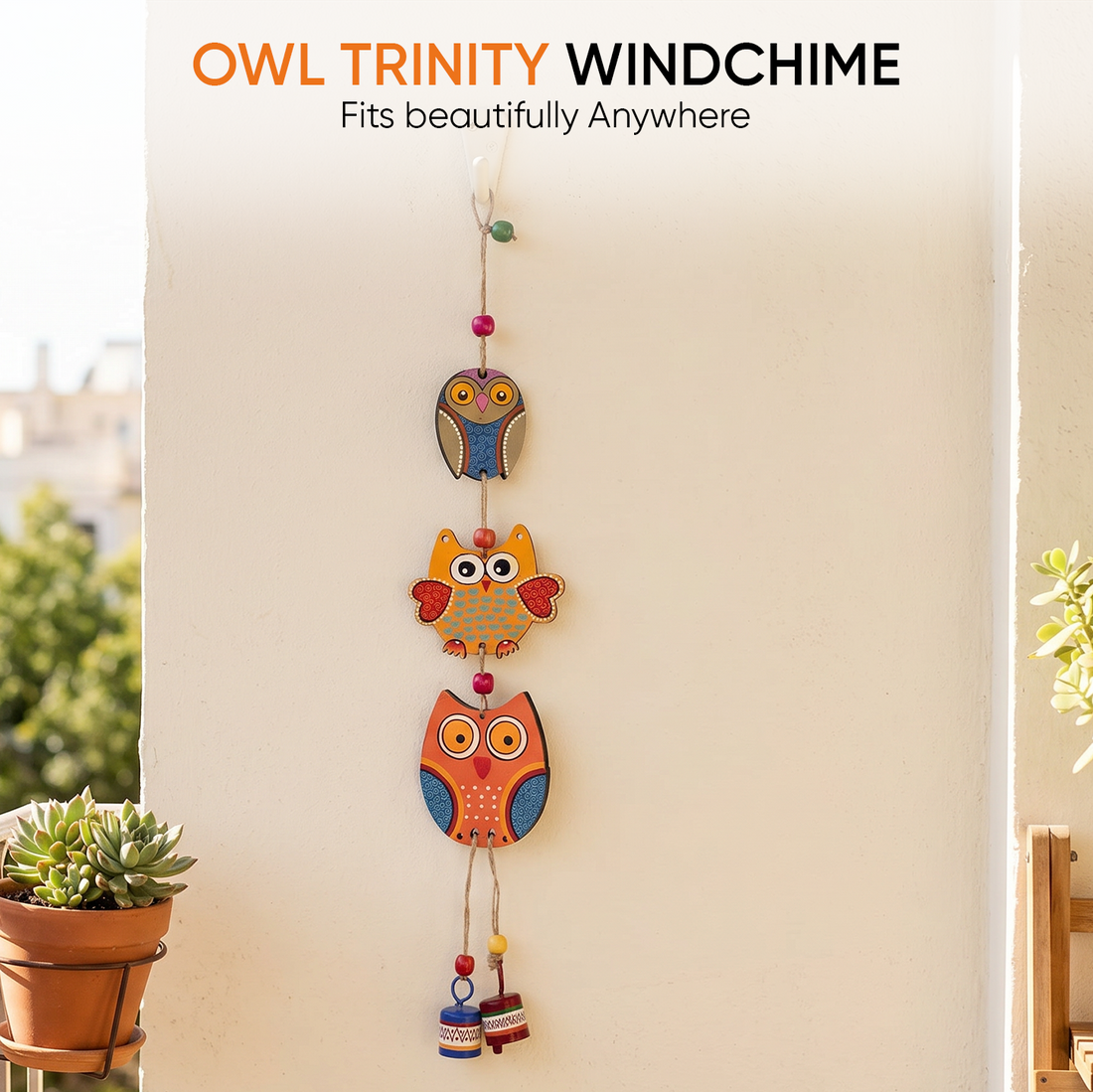 Owl Trinity Hand Painted  Windchime (3x1x18)