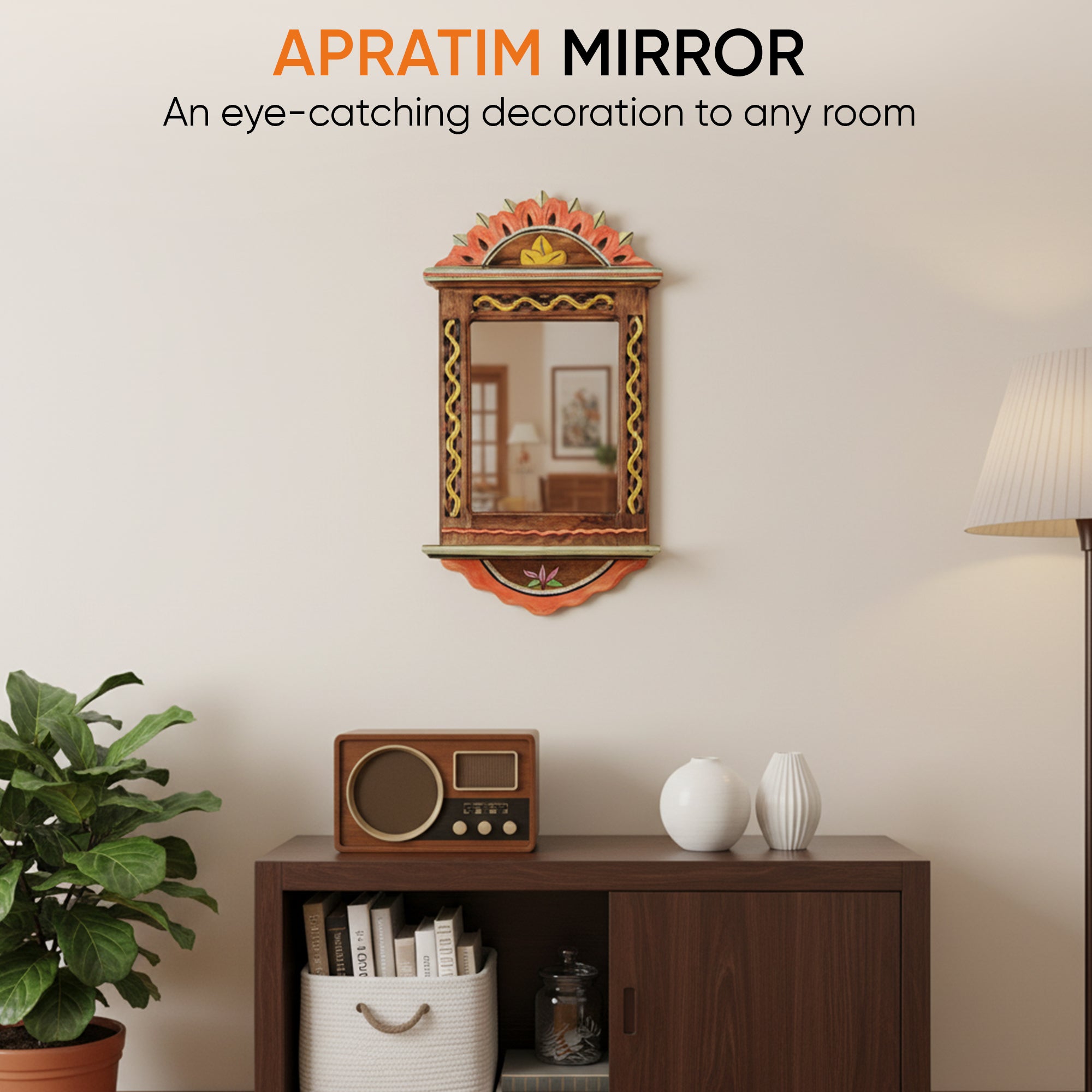 Apratim Mirror with handpainted carvings