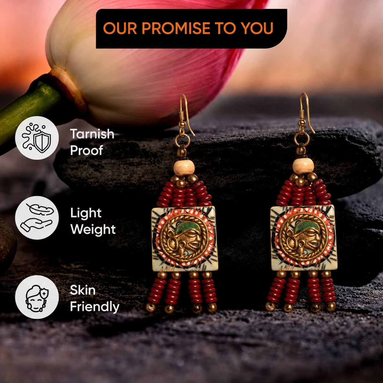 The Empress Handcrafted Tribal Dhokra Earrings in Turquoise