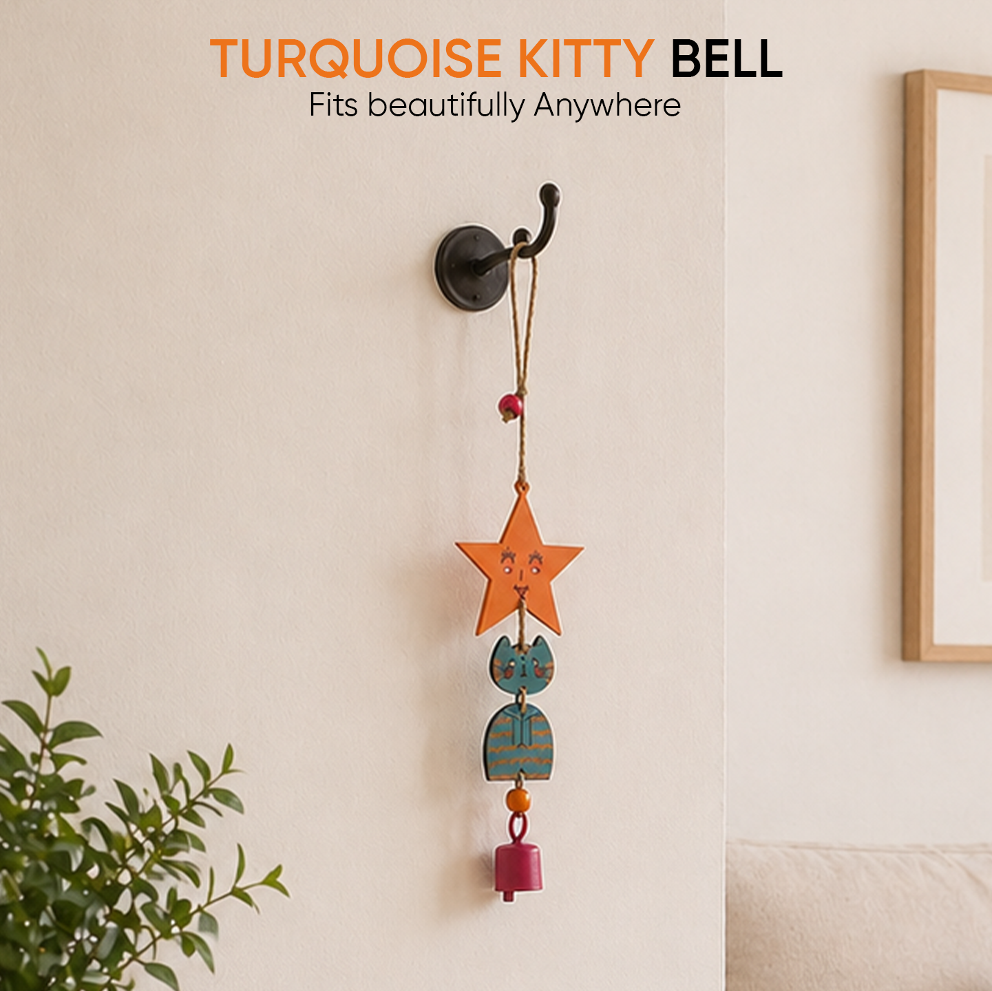 Turquoise Kitty Wind Chime (12x3)