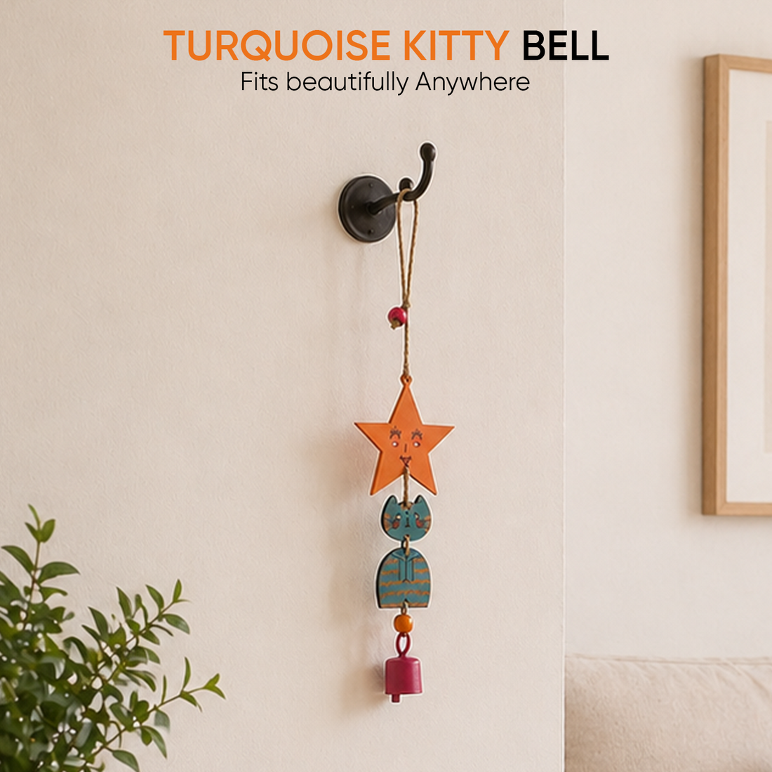 Turquoise Kitty Wind Chime (12x3)