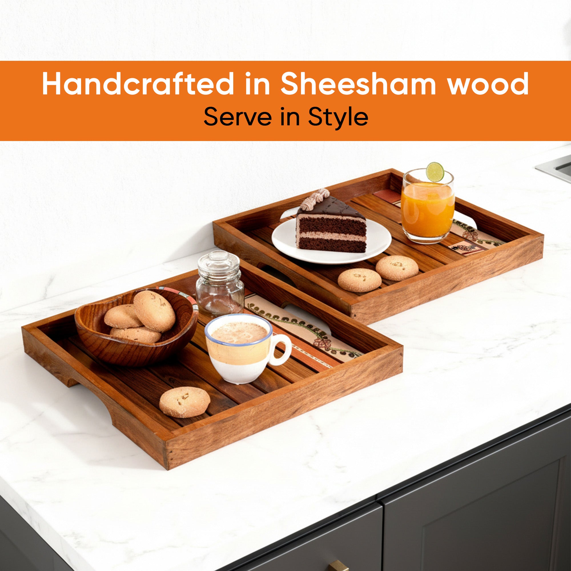 Trays with Tribal Art Handcrafted in RoseWood (set of 2) (12x12/10.6x10.6")