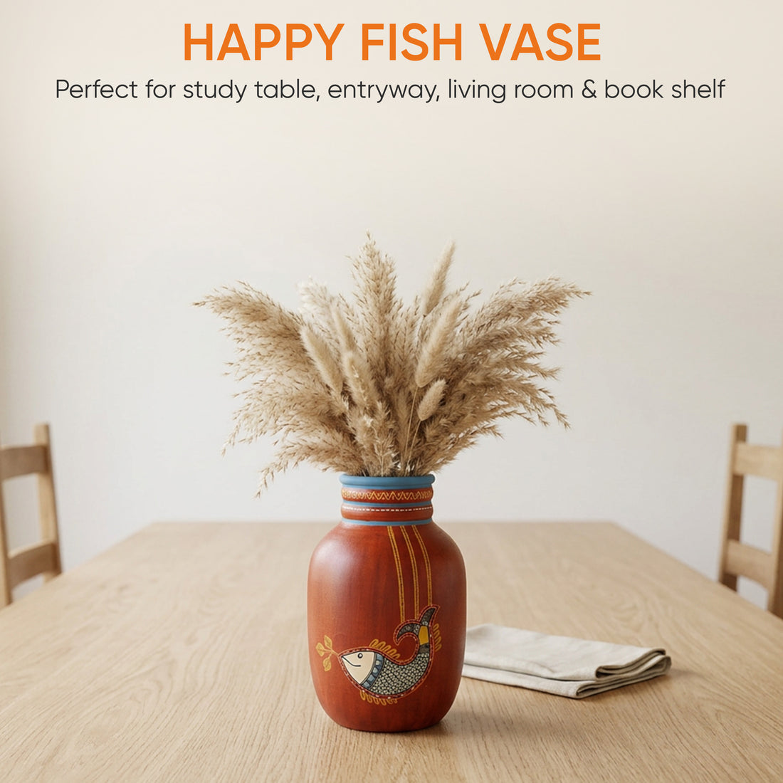 Happy Fish Rustic Red Vase (5x5x8)
