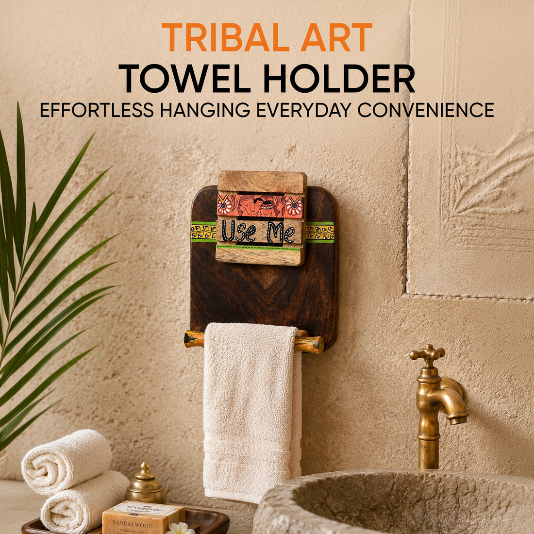 Towel Holder Handcrafted Tribal Art (7x2.2x9.6)