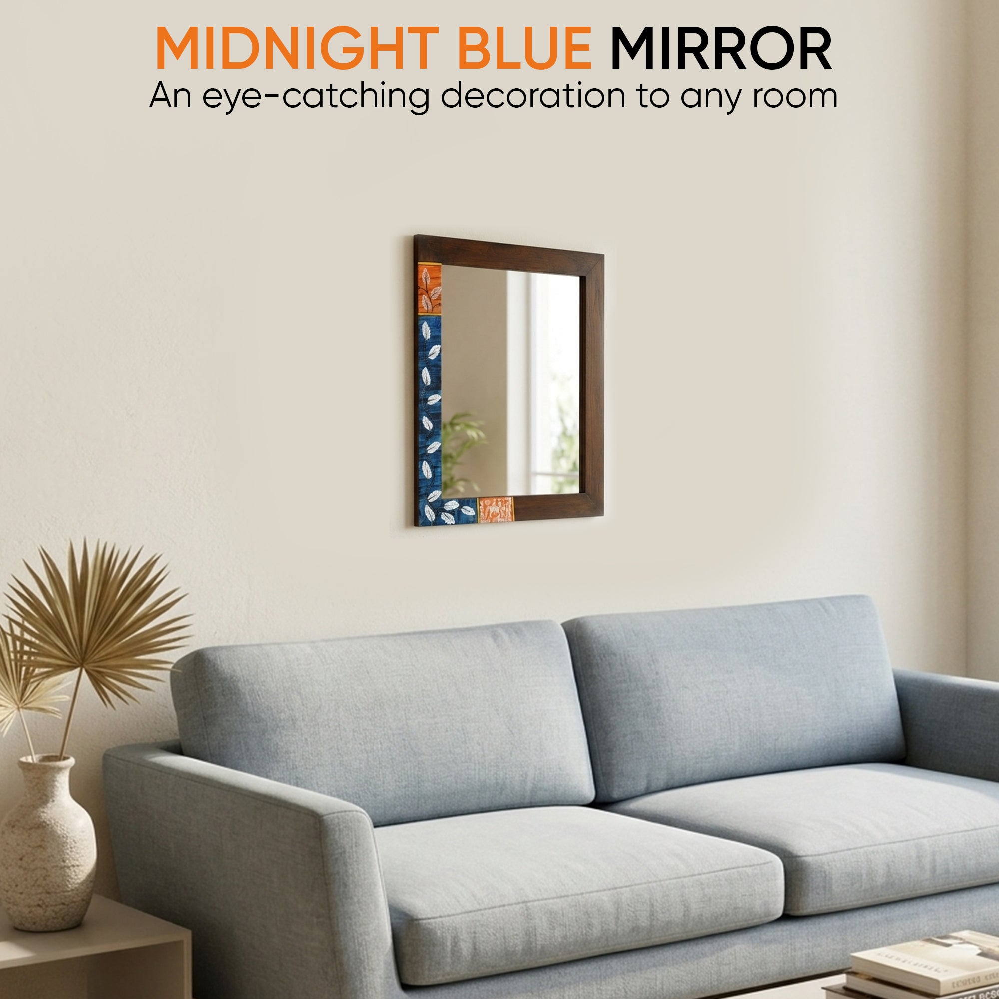 Midnight Blue Rectangular Teakwood Mirror (21x17")