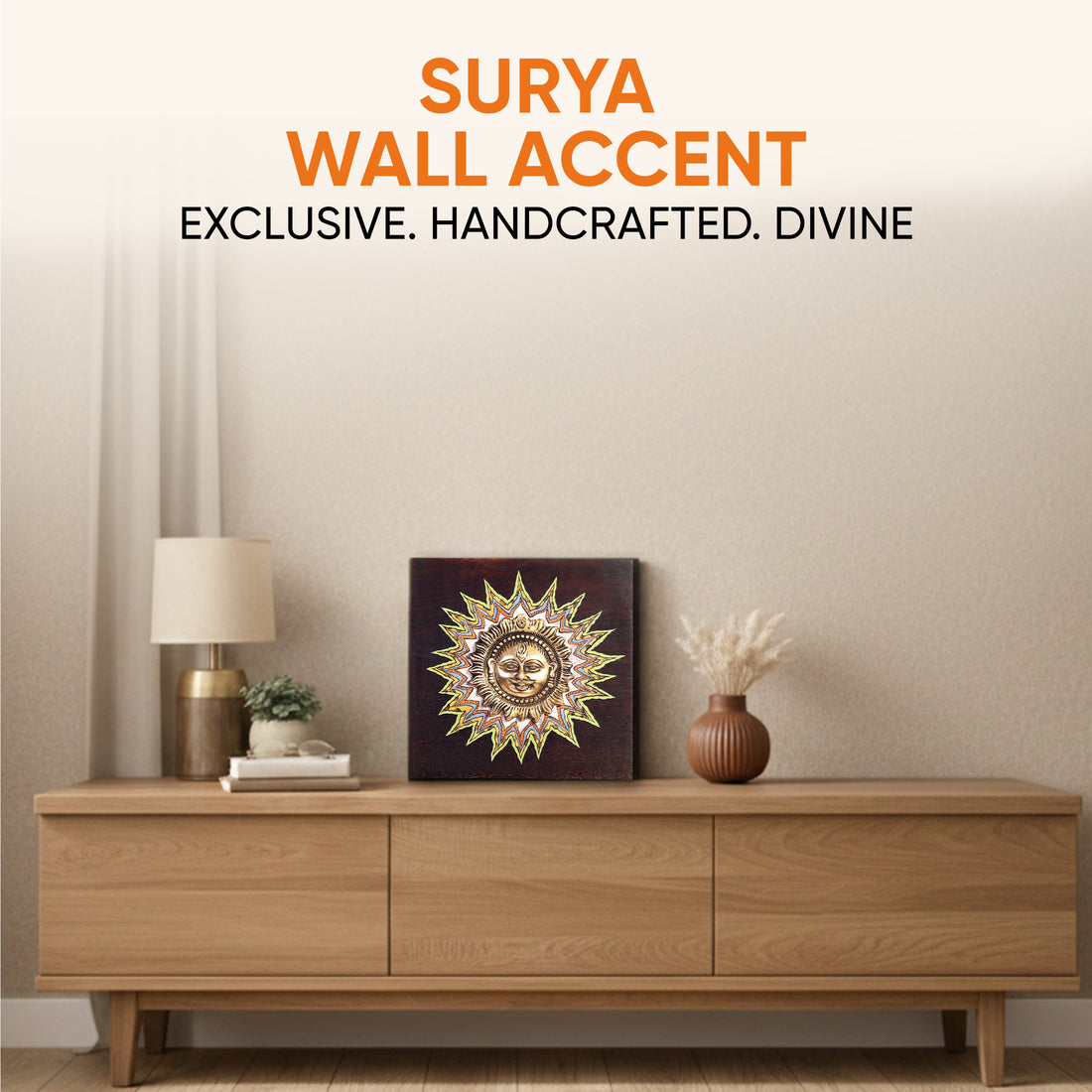 Surya Wall Accent with beautiful Brass Sculpture of Surya Dev