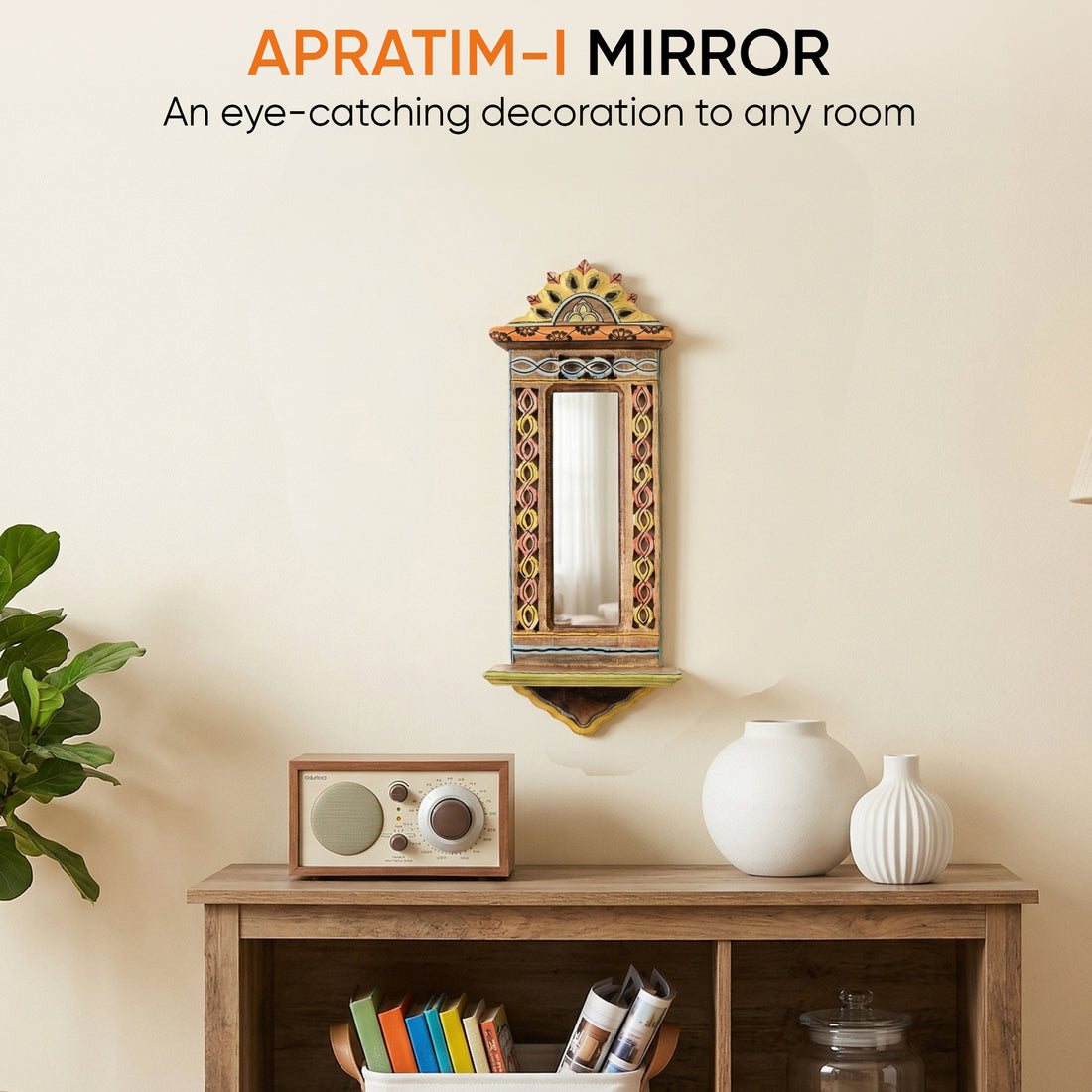 Apratim-I Mirror with handpainted carvings