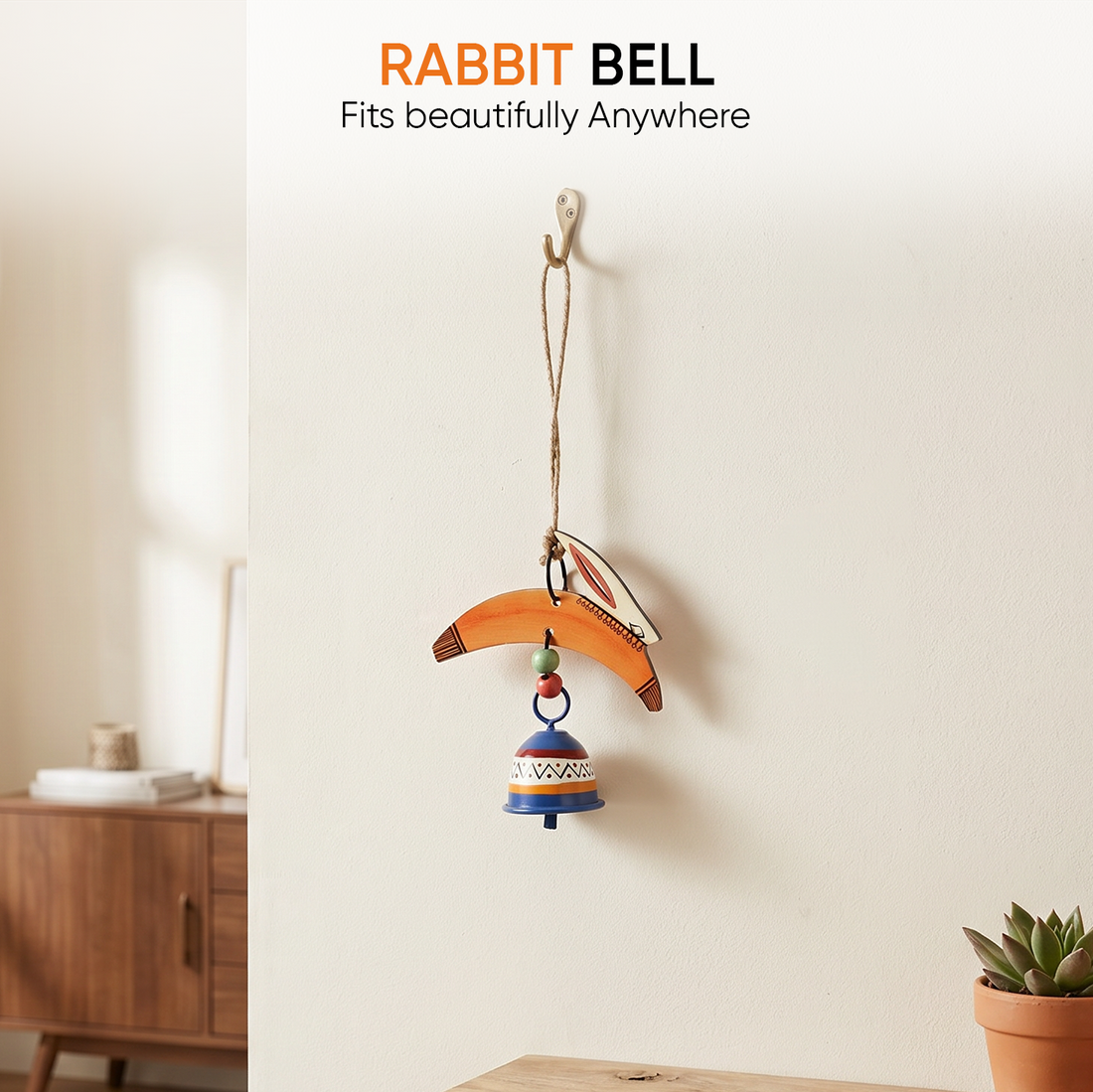 Rabbit Wind Chimes with Metal Bell for Outdoor Hanging and Home Decoration