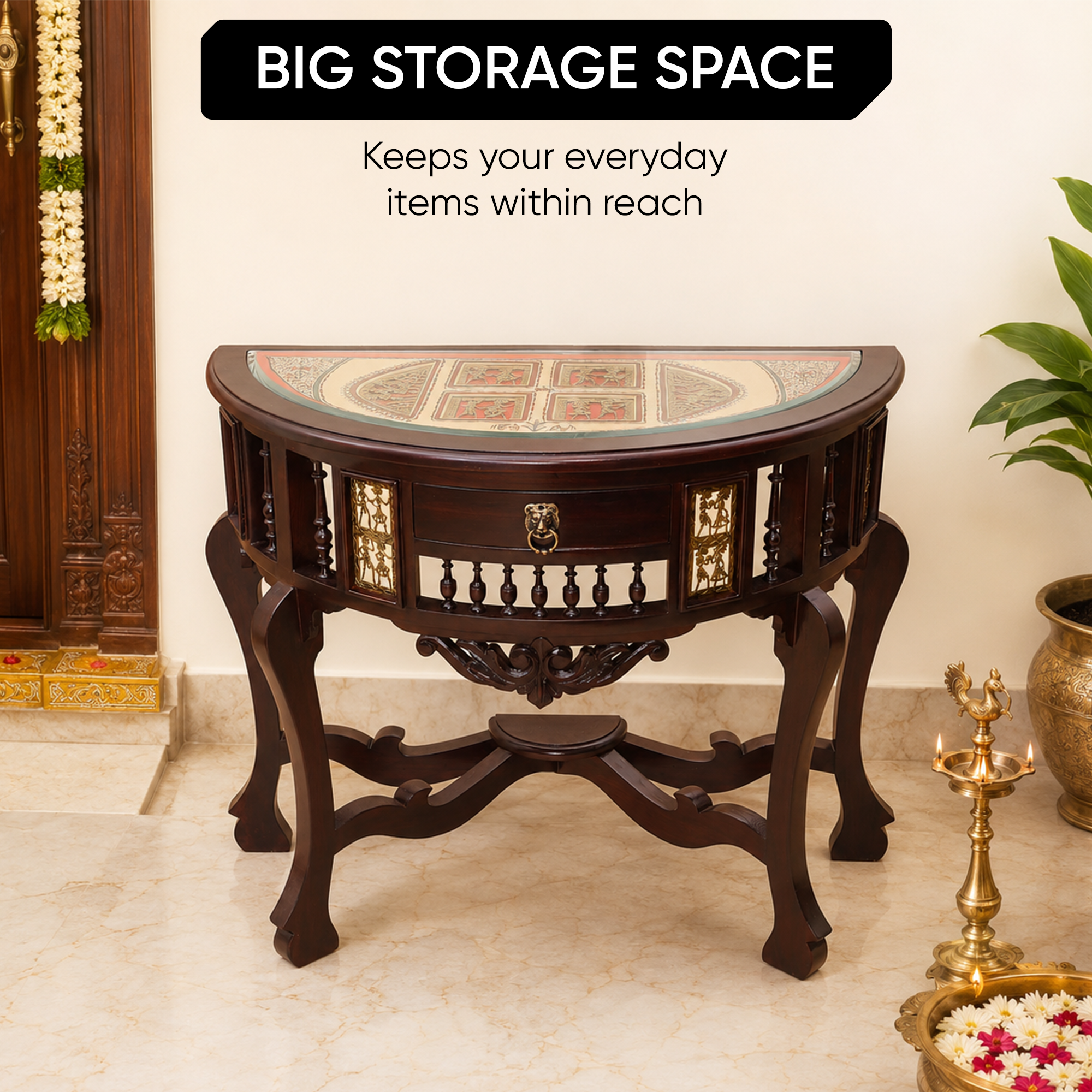 Awadh Console Table in Teakwood with Walnut Finish (36x18x30)