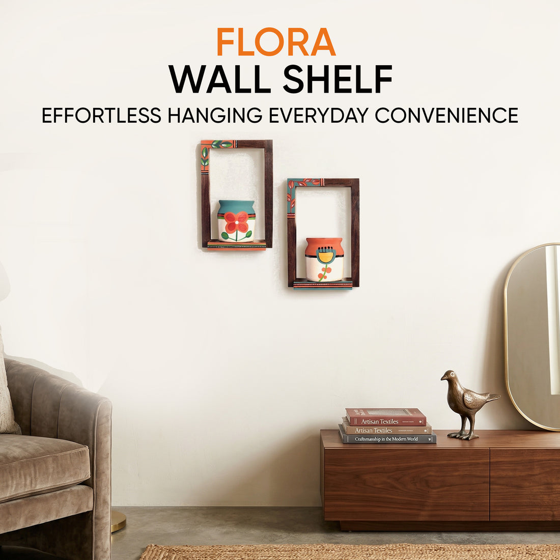 Flora Wall Decor frames with Beautiful handpainted ceramic Pots- So2