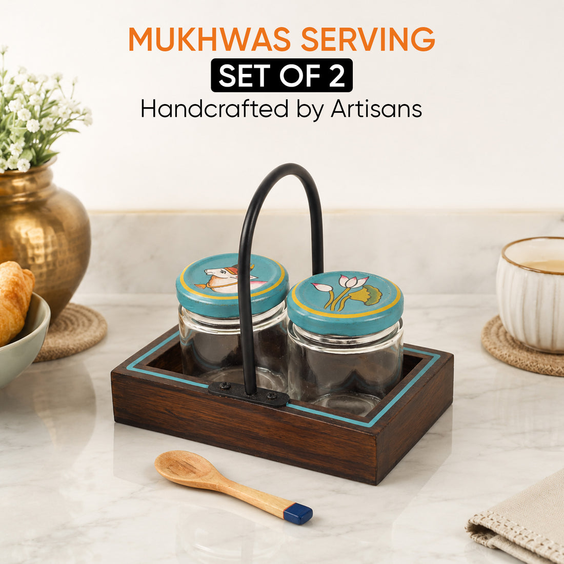Pichhwai Art Mukhwas Serving Jars and Tray