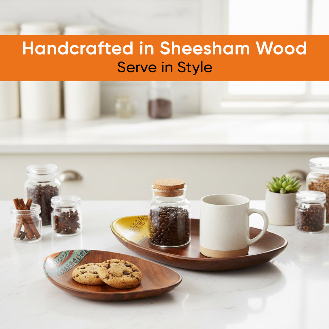 Trays in Oval Shape with Tribal Motifs Handcrafted in RoseWood (11x7")