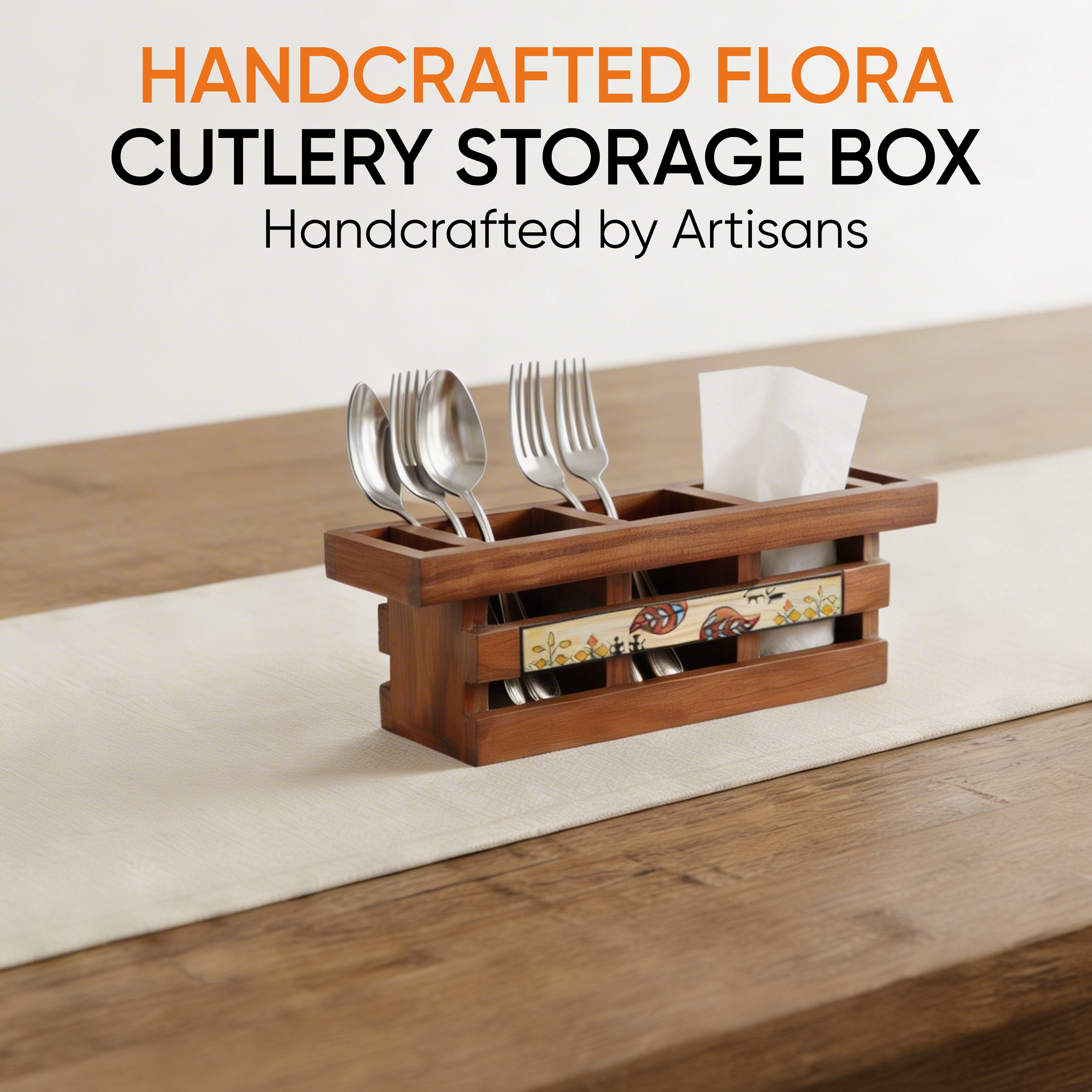 Handcrafted Flora Cutlery Storage Box  (12.5x3.5x4.5)