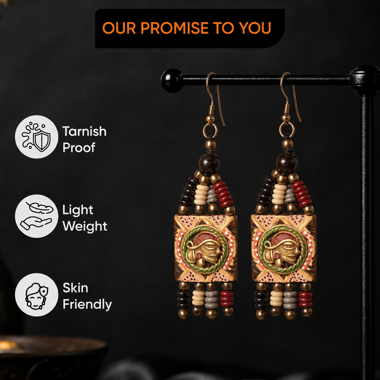 The Empress Handcrafted Tribal Dhokra Earrings in Multicolour