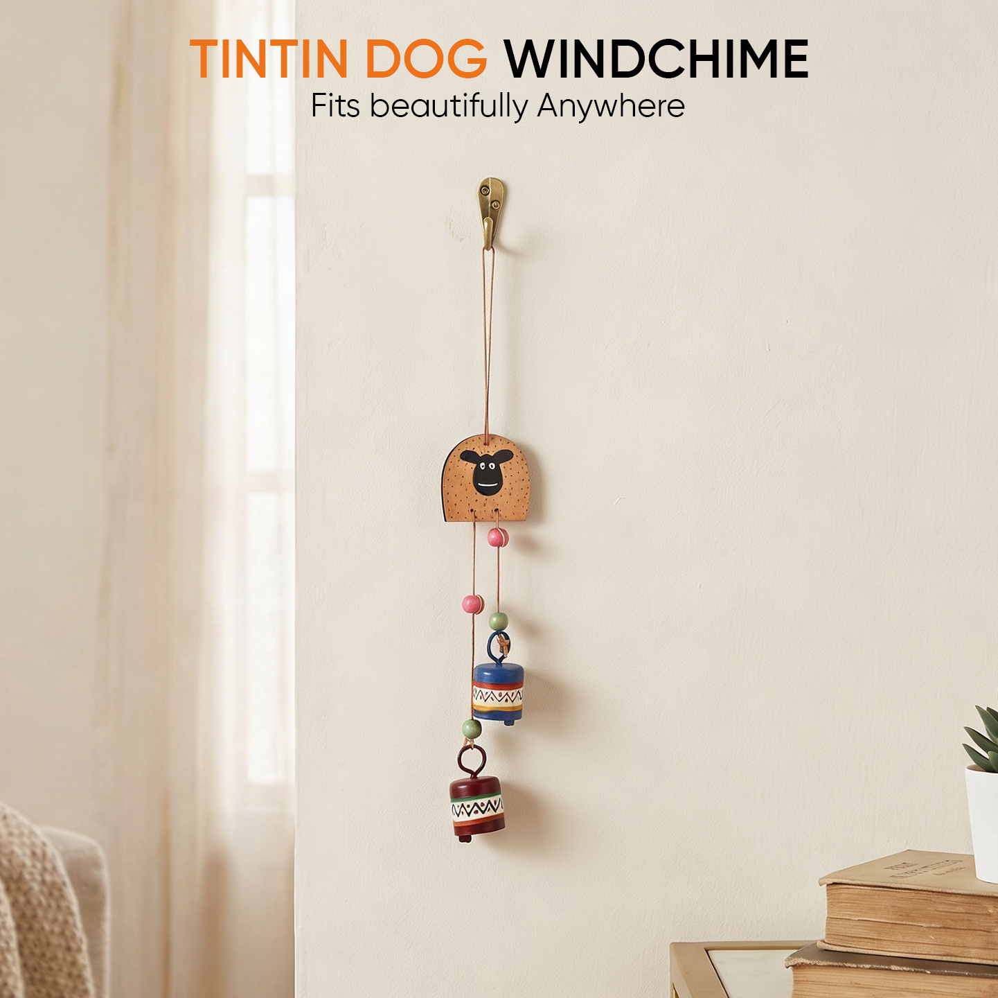 Tintin Dog Windchime with Two Metal Bells