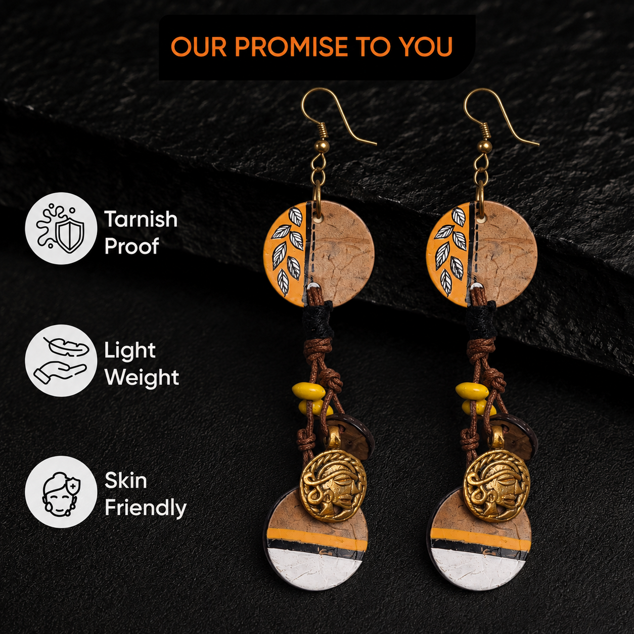 Boho Chic: Hanging Brass Wooden Earrings