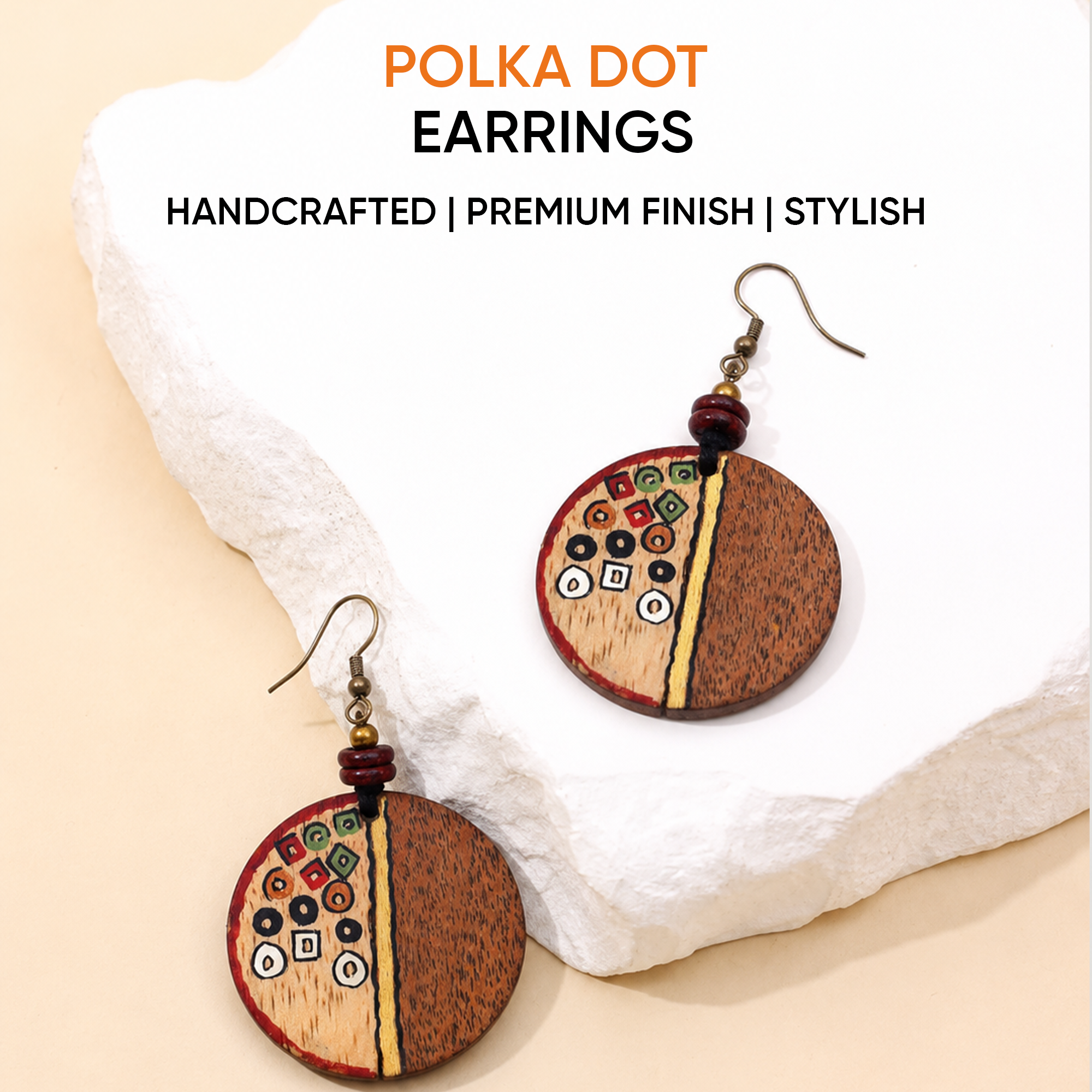 Whimsical Charm: Handcrafted Wooden Earrings with Polka Dot Design