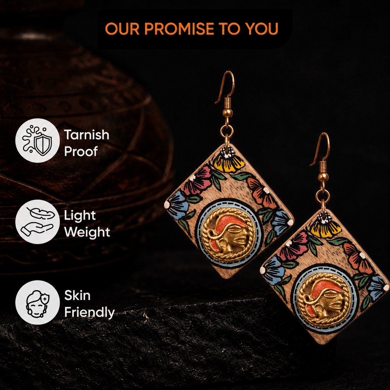 Butterfly-VII' Handcrafted Tribal Wooden Earrings
