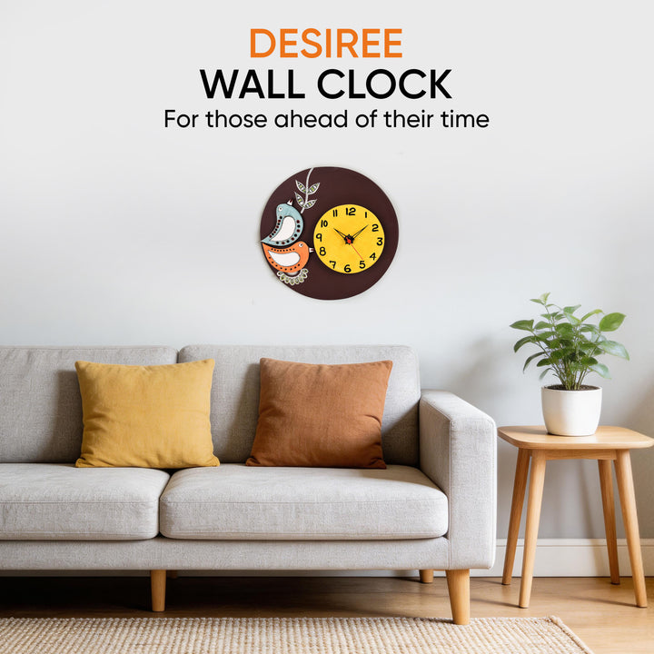 Desiree Wall Clock Handcrafted Wooden Tribal Art with Birds Motif (10x1.5x10)