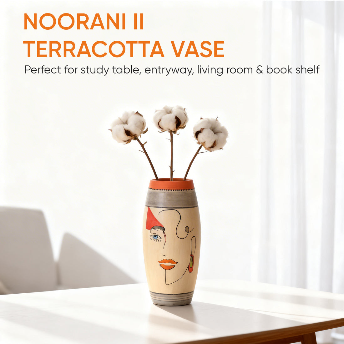 Artistic Face Motif Terracotta Jar for Boho Home Décor