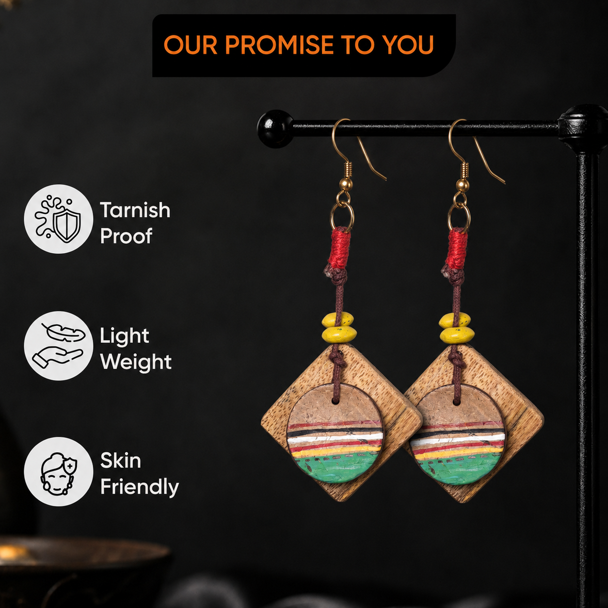 Artistic Charm: Handcrafted Wooden Earrings