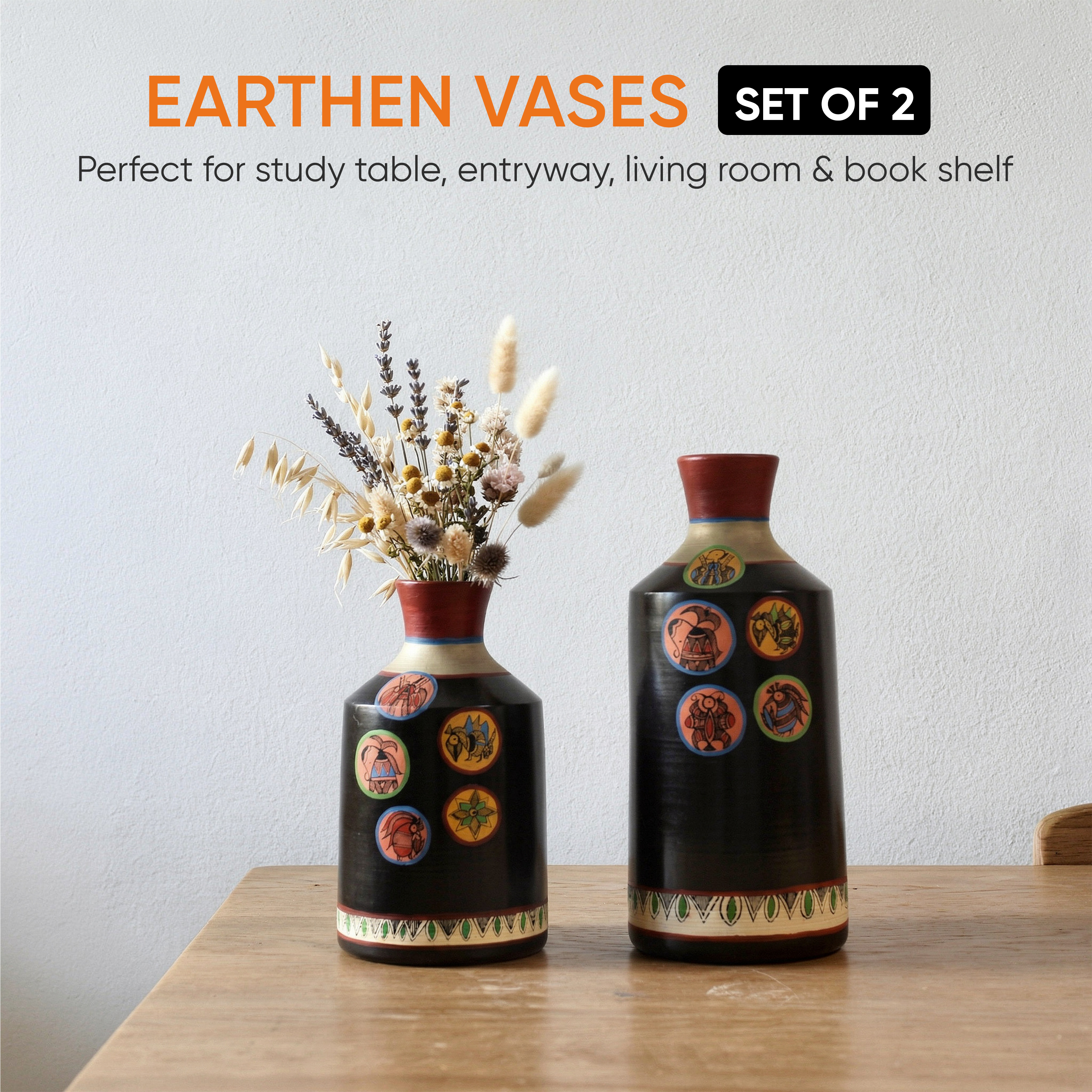 Earthen Vases Handpainted in Madhubani Tattoo Art