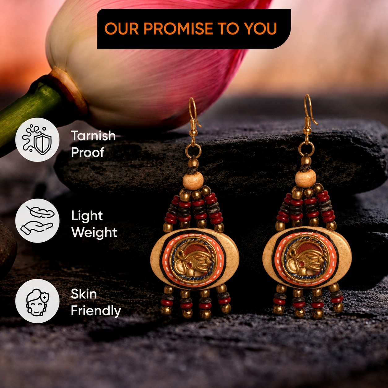 The Empress Handcrafted Tribal Dhokra Earrings ini Maroon