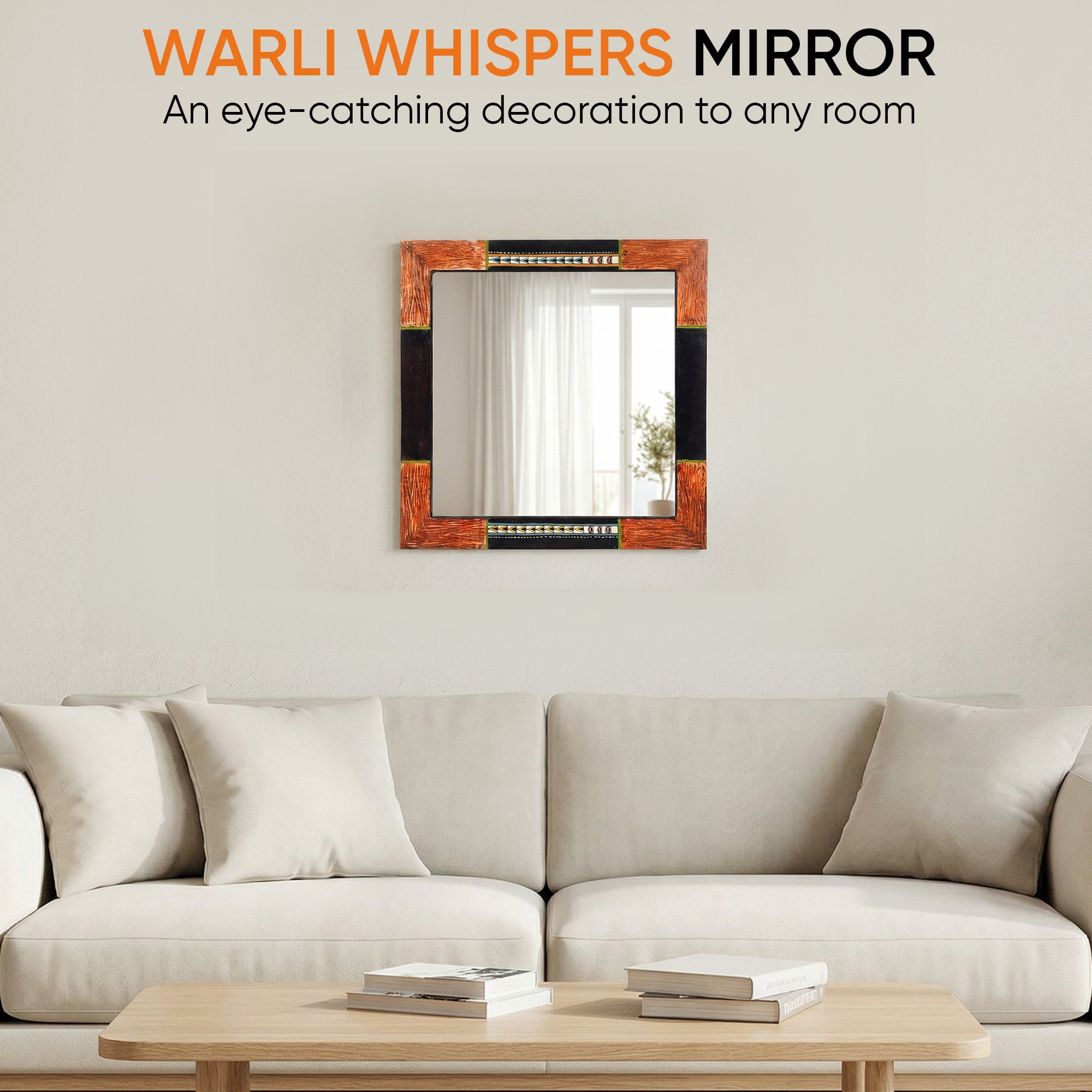 Warli Whispers Wooden Mirror