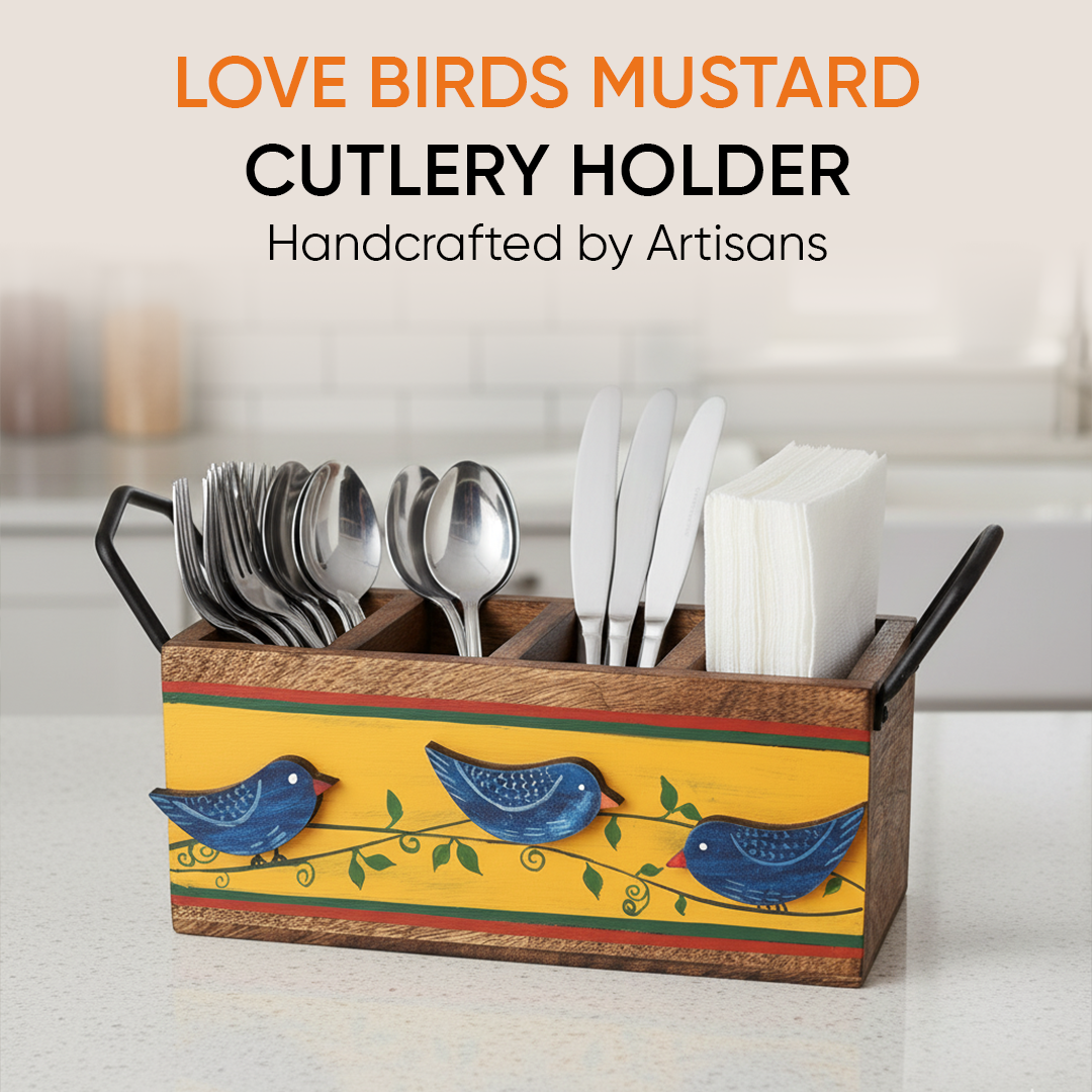 Love Birds Musturd Cutlery Holder (12x4x5.5)