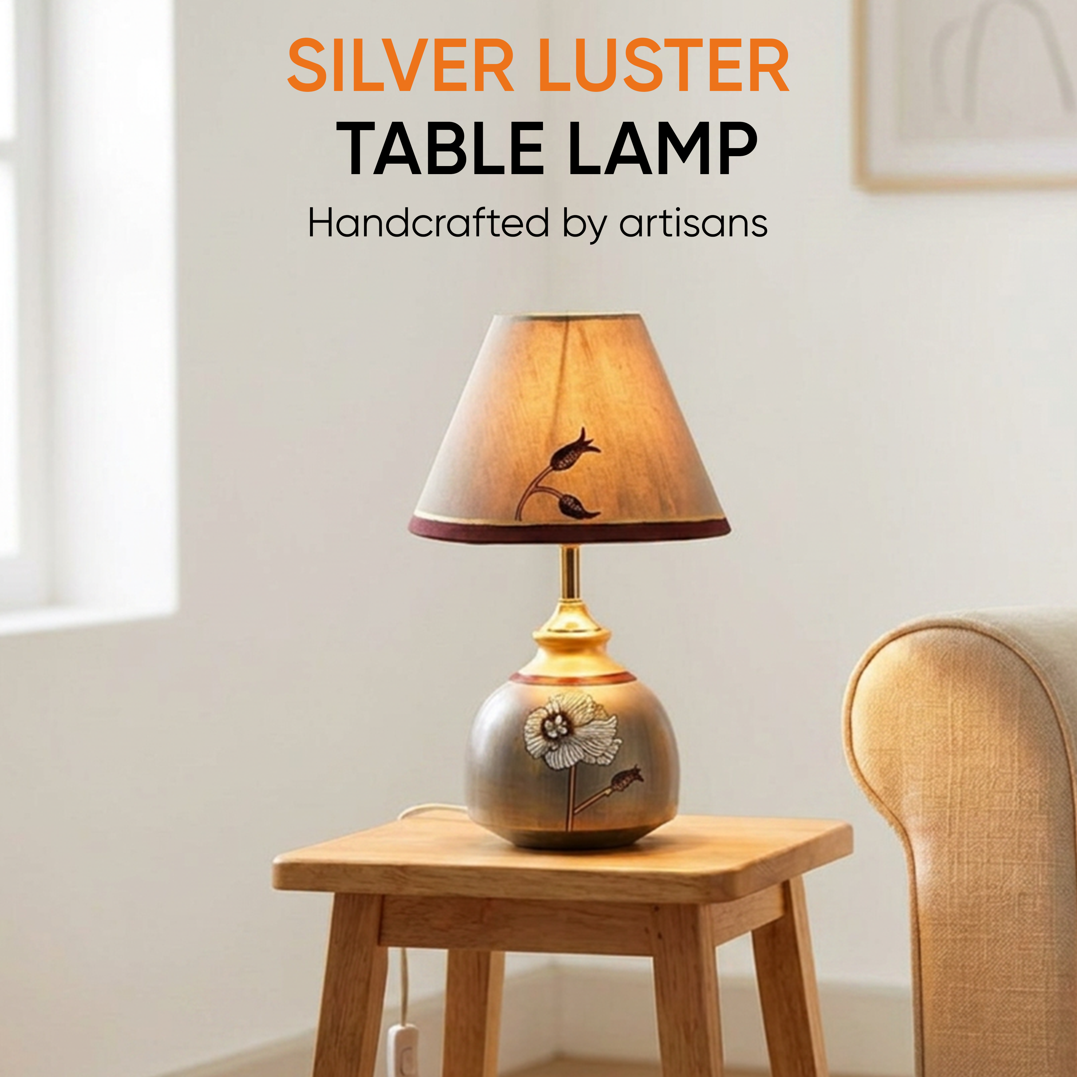 Silver Luster Terracotta Table Lampshade ( 8x8x14)