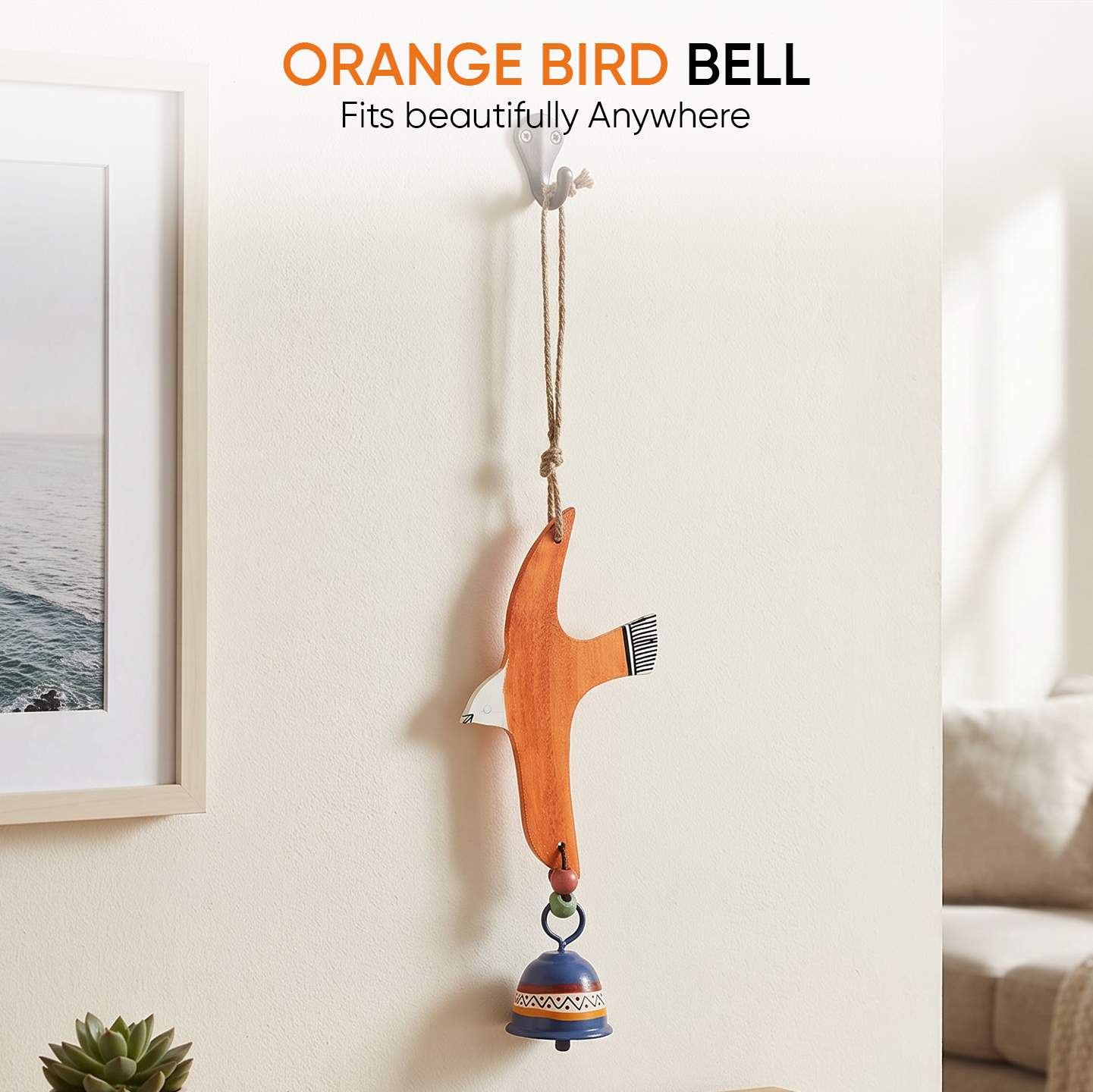 Orange Fly Bird Wind Chimes with Metal Bell for Home Decoration