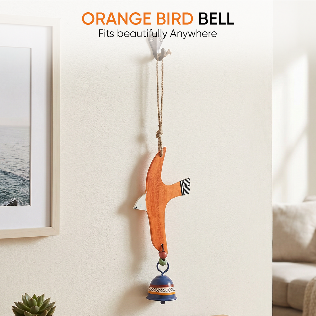 Orange Fly Bird Wind Chimes with Metal Bell for Home Decoration