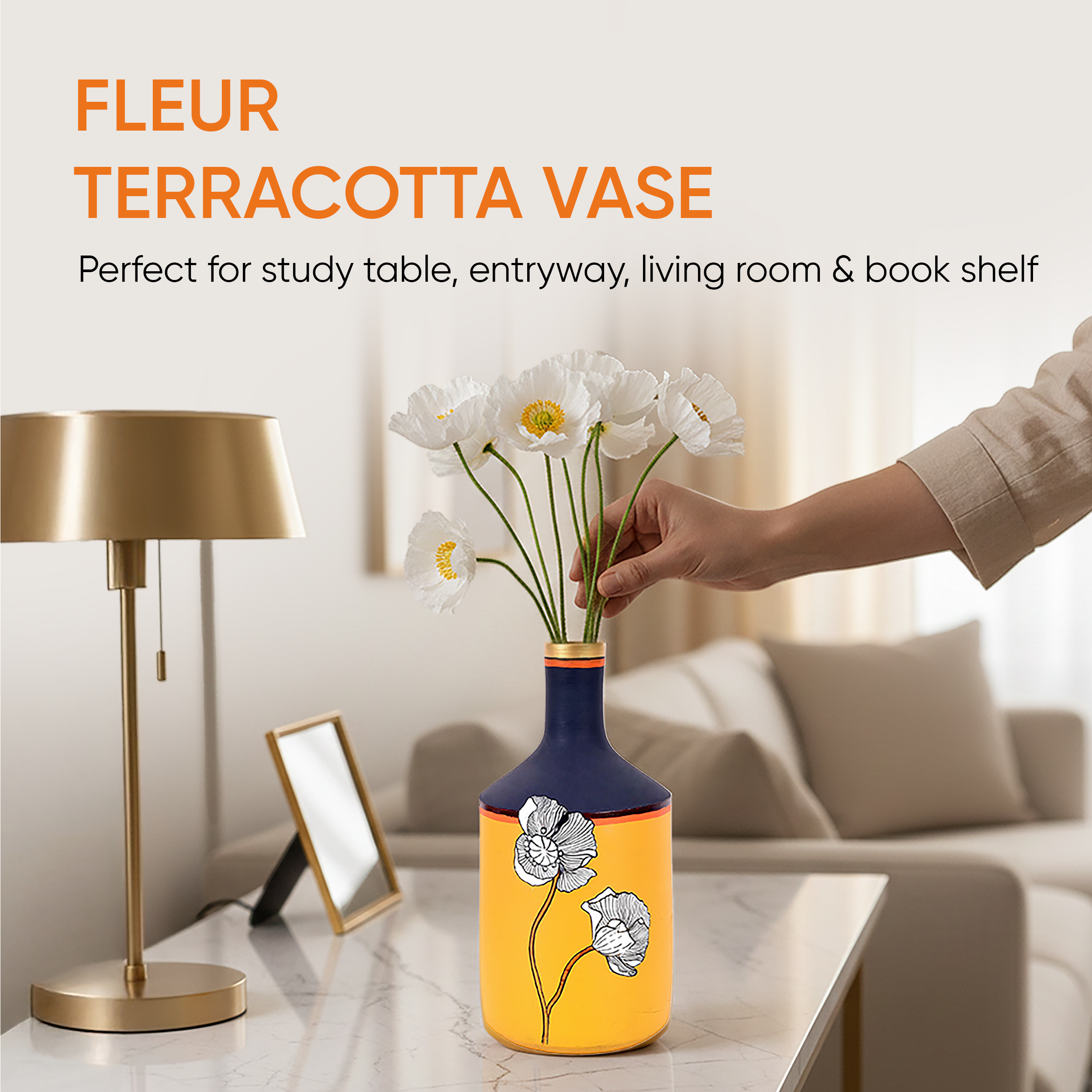 Sunset Flower Terracotta Cone Vase (4x4x9)