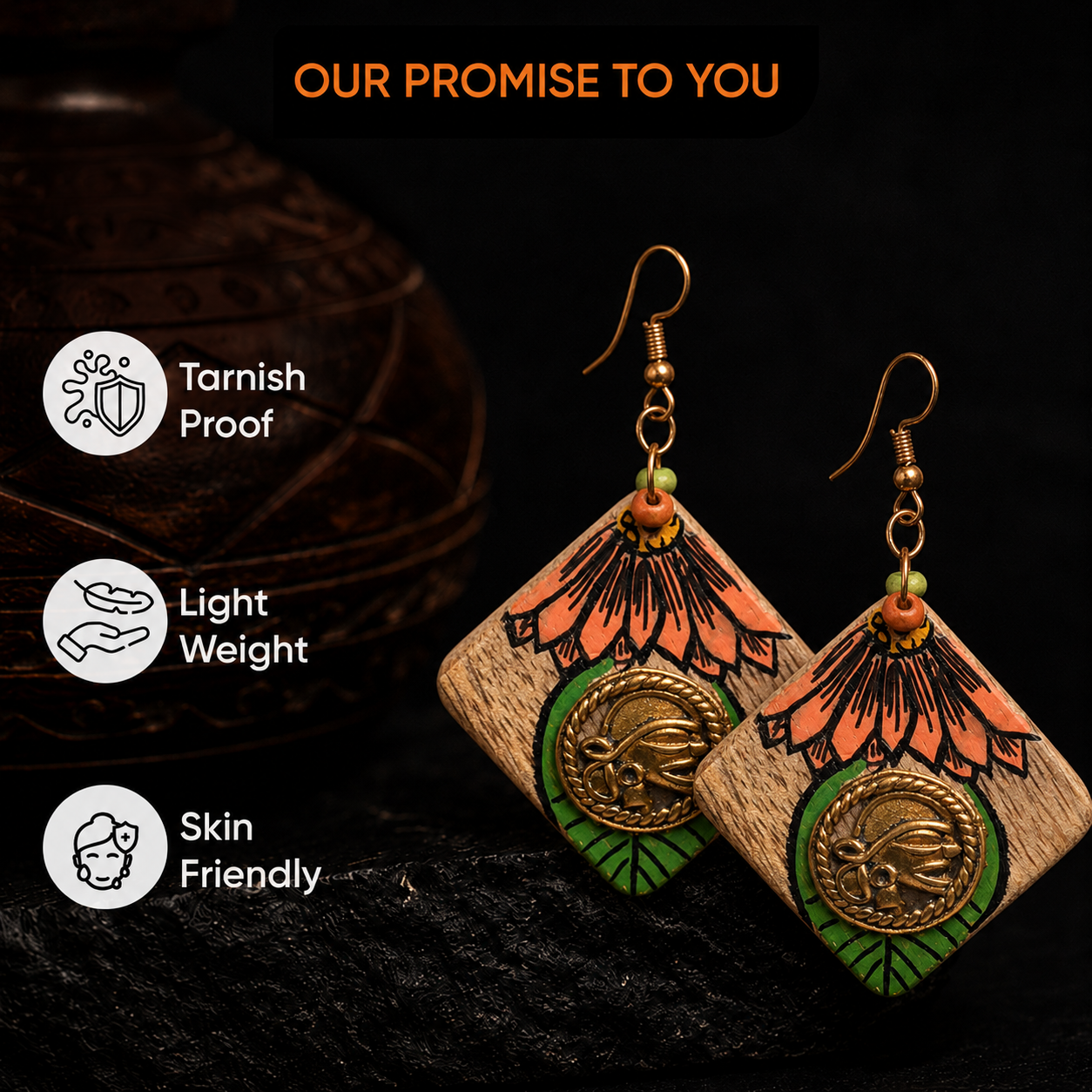 Butterfly-V' Handcrafted Tribal Wooden Earrings
