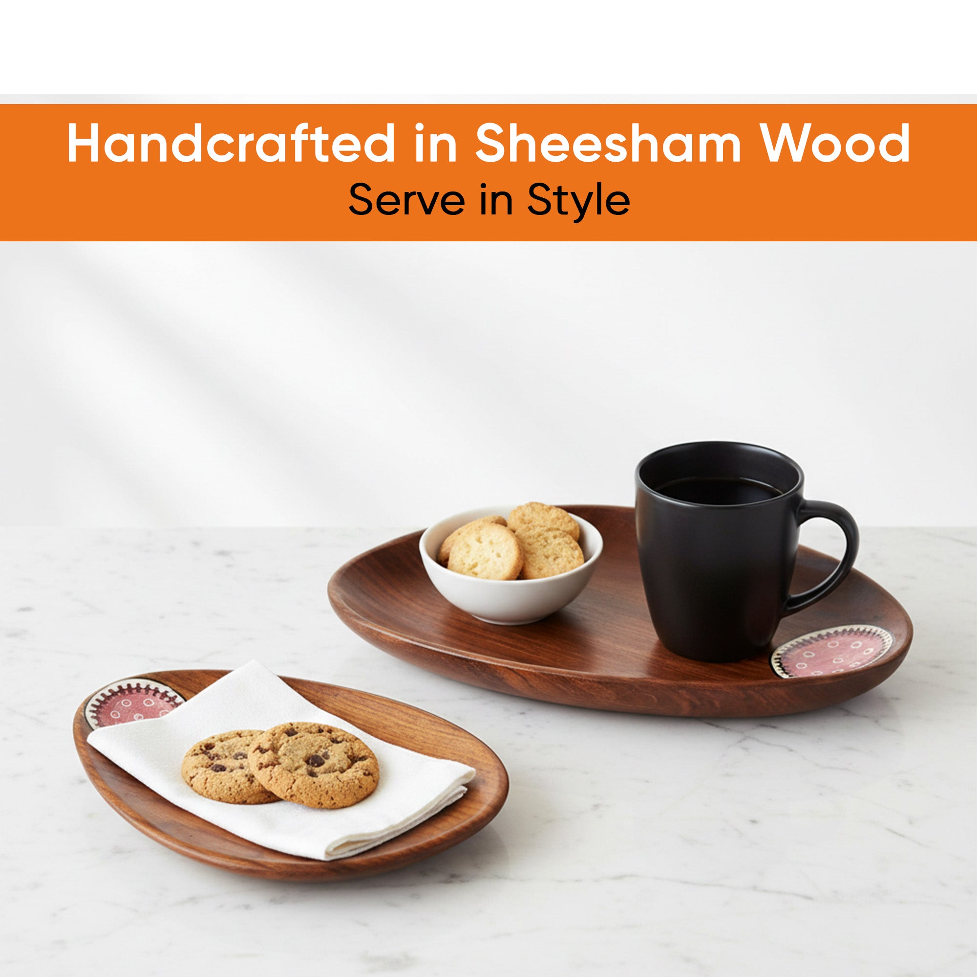 Trays in Oval Shape with Tribal Art Handcrafted in RoseWood (11x7")