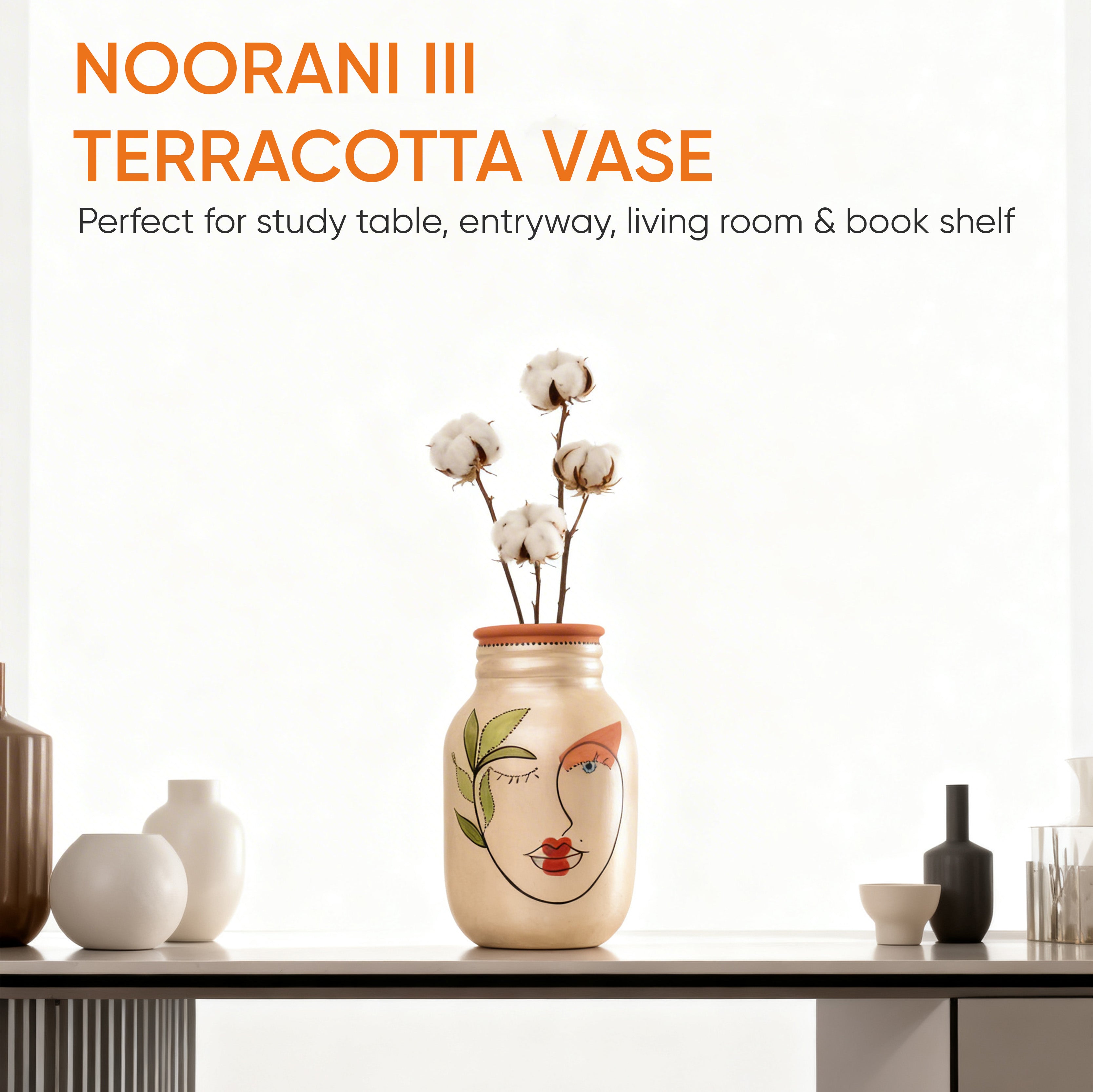 Hand-Painted Face Art Decorative Ceramic Vase for Home Décor