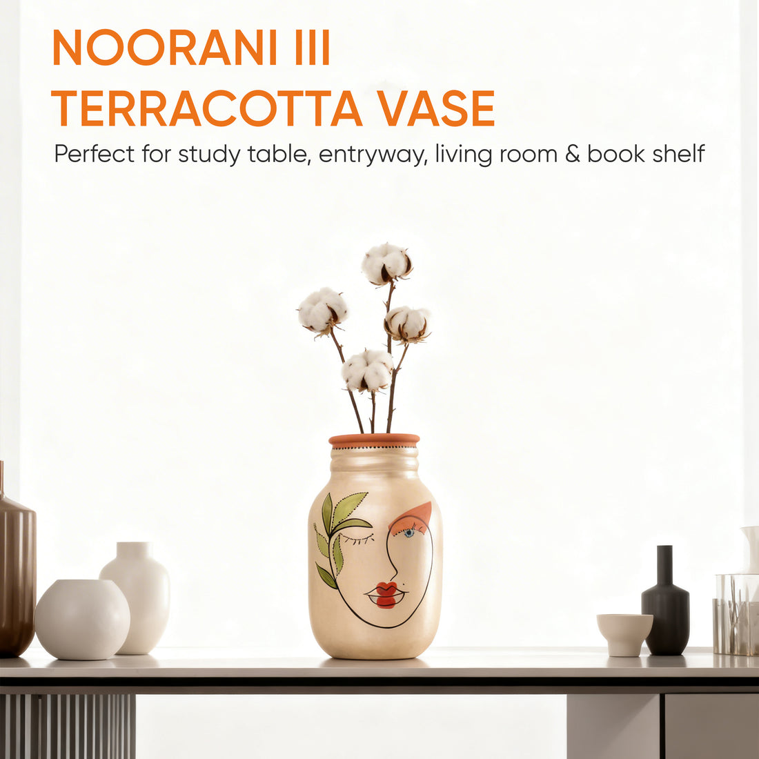 Hand-Painted Face Art Decorative Ceramic Vase for Home Décor