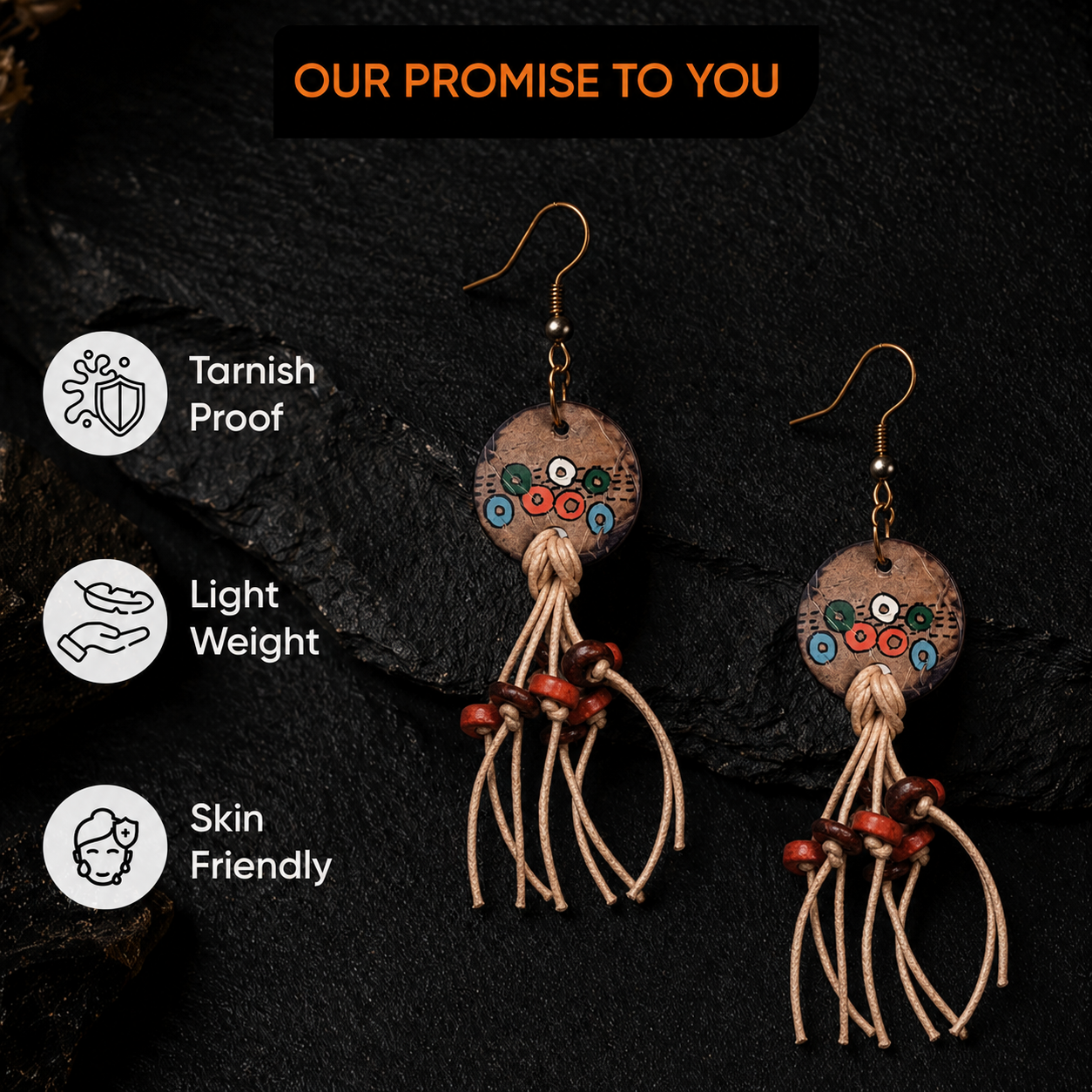 Rustic Loops: Handcrafted Wooden Earrings with Falling Strings