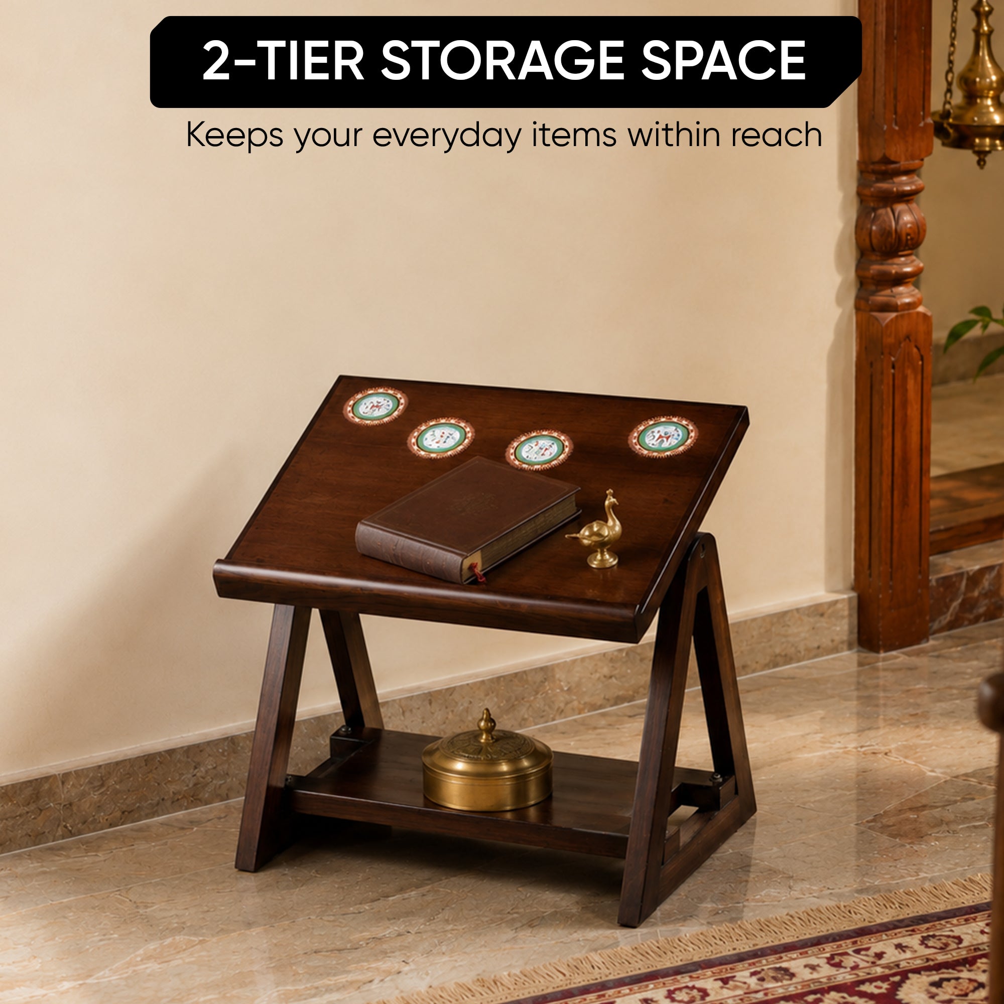 Marigold End Table for Laptop in Teakwood with Walnut Matte Finish (18x14x15)