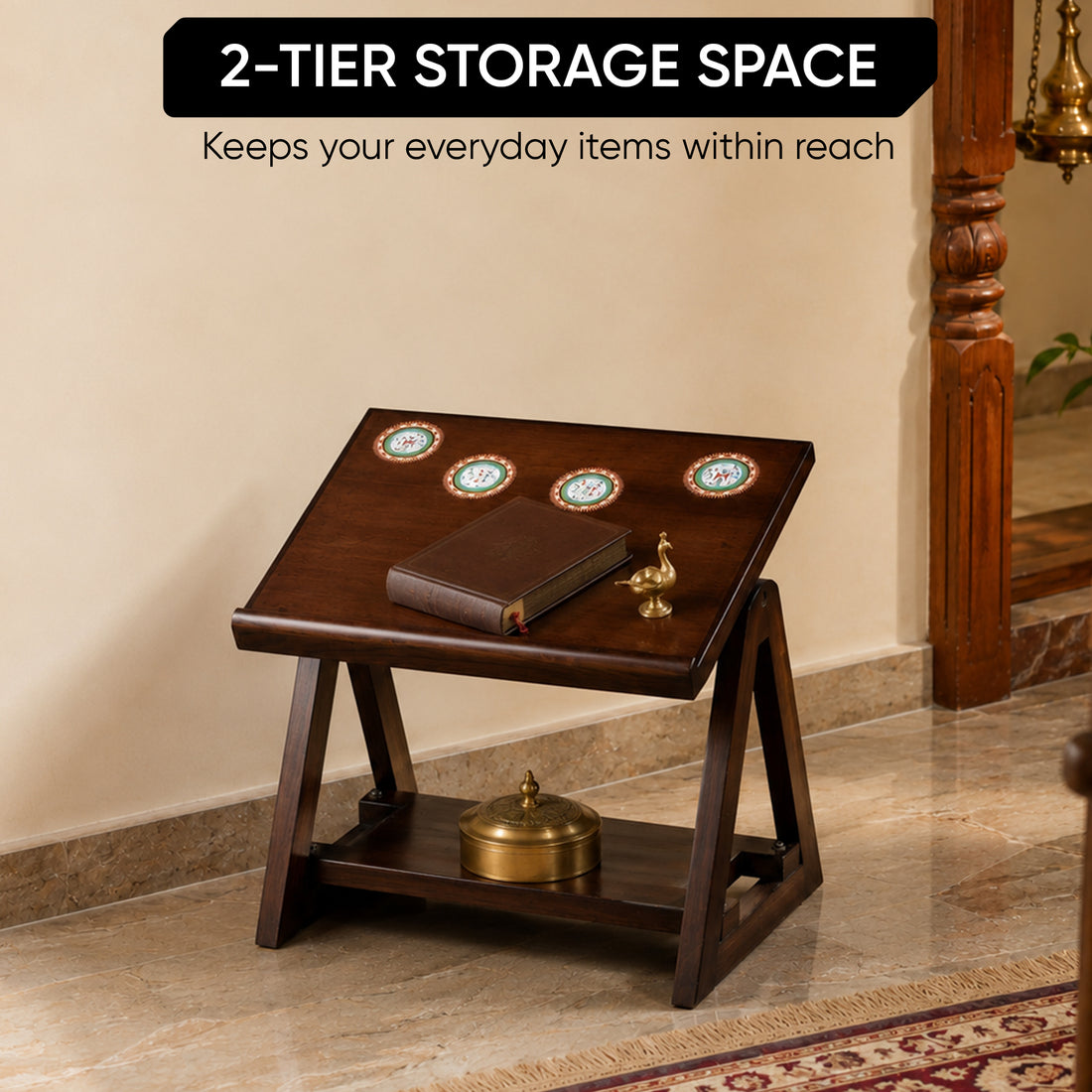 Marigold End Table for Laptop in Teakwood with Walnut Matte Finish (18x14x15)