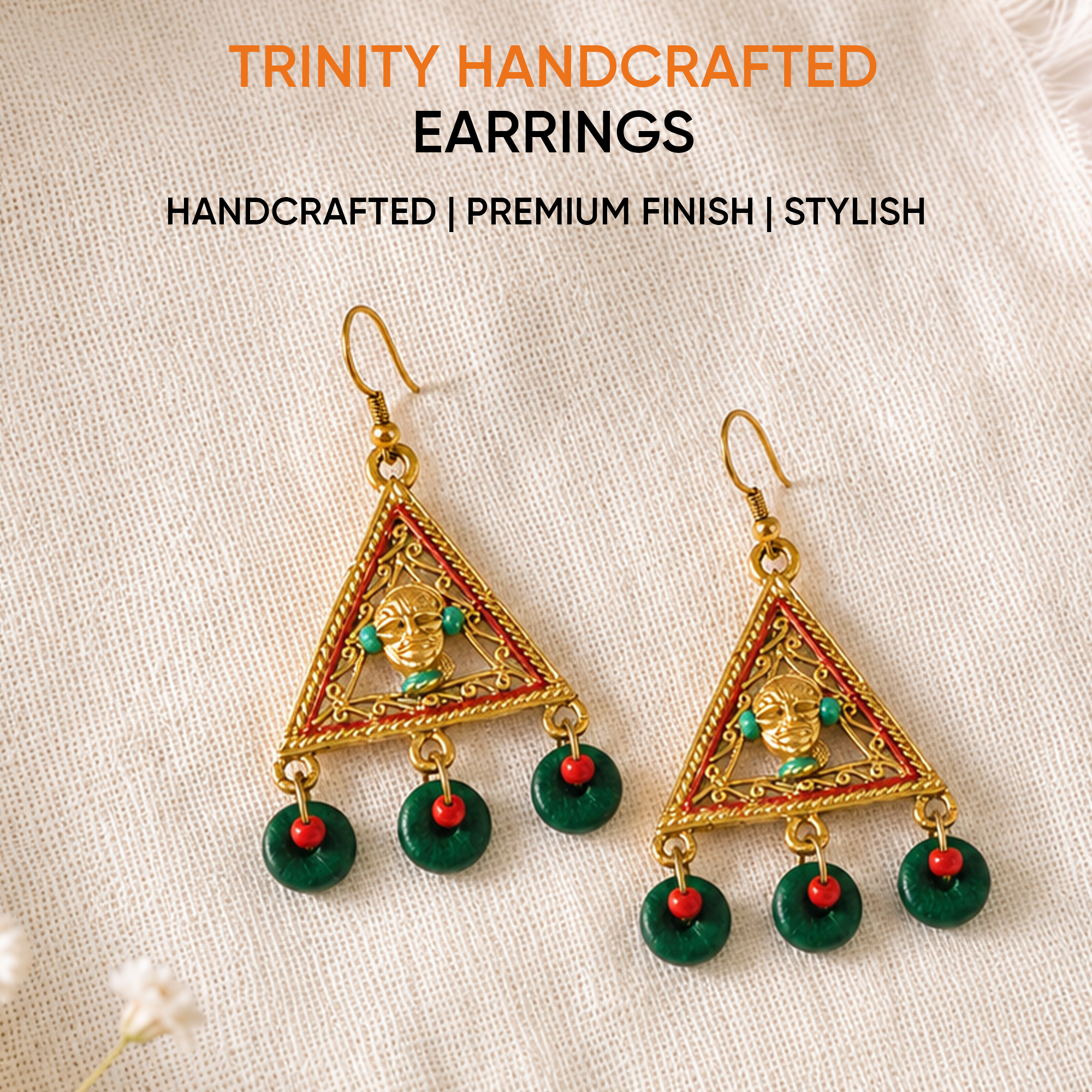 The Trinity Handcrafted Tribal Dhokra Earrings