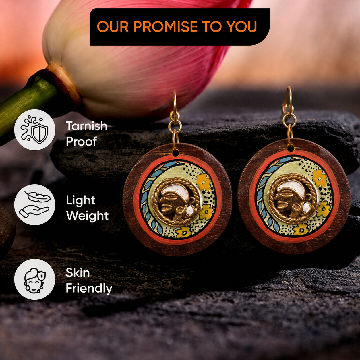 Princess-IV' Handcrafted Tribal Wooden Earrings