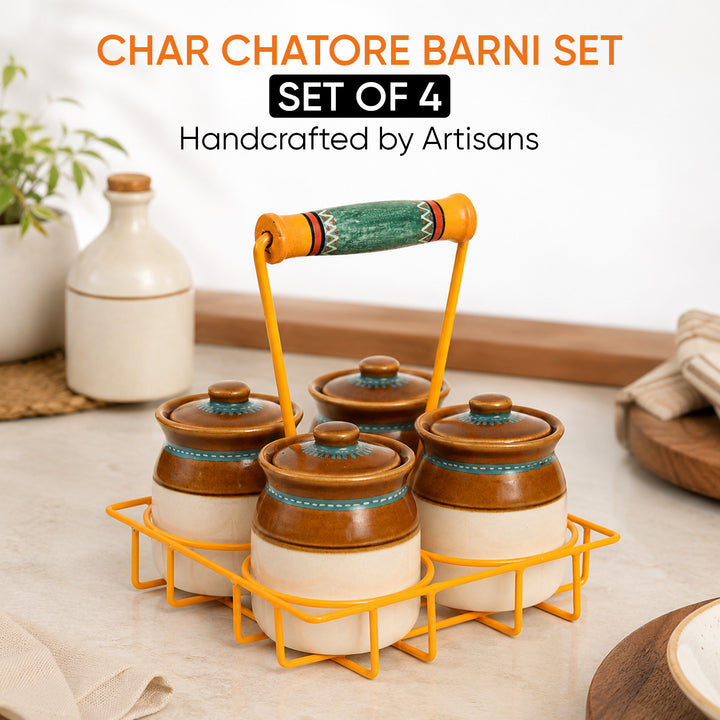 Char Chatore Barni Set (SO4) in Yellow Handpainted Metal Stand (7x7x8)